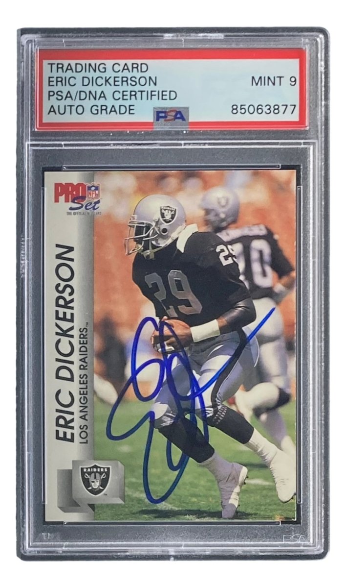 Eric Dickerson Autographed 1992 Pro Set #537 Raiders Football Trading Card - PSA/DNA Certified Mint 9 - Perfect for NFL Memorabilia Collectors & Sports Fans Display