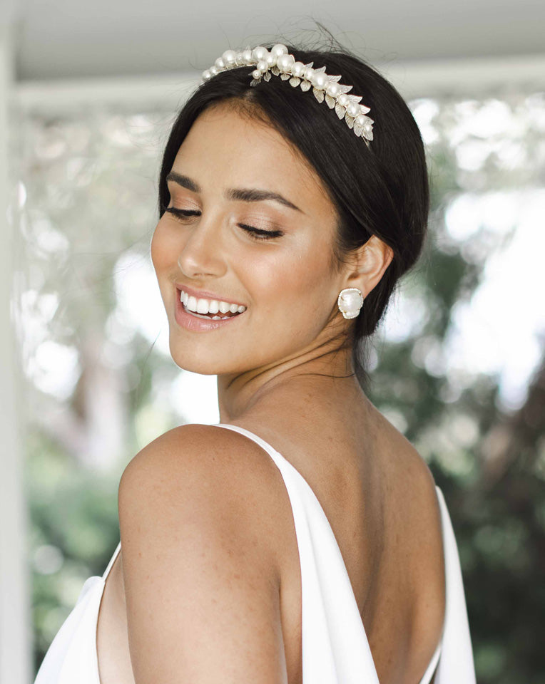 Elegant Pearl and Leaf Viking Wedding Headband by Kezani Monique - Perfect for Bridal Accessories, Boho Weddings & Viking-Themed Events