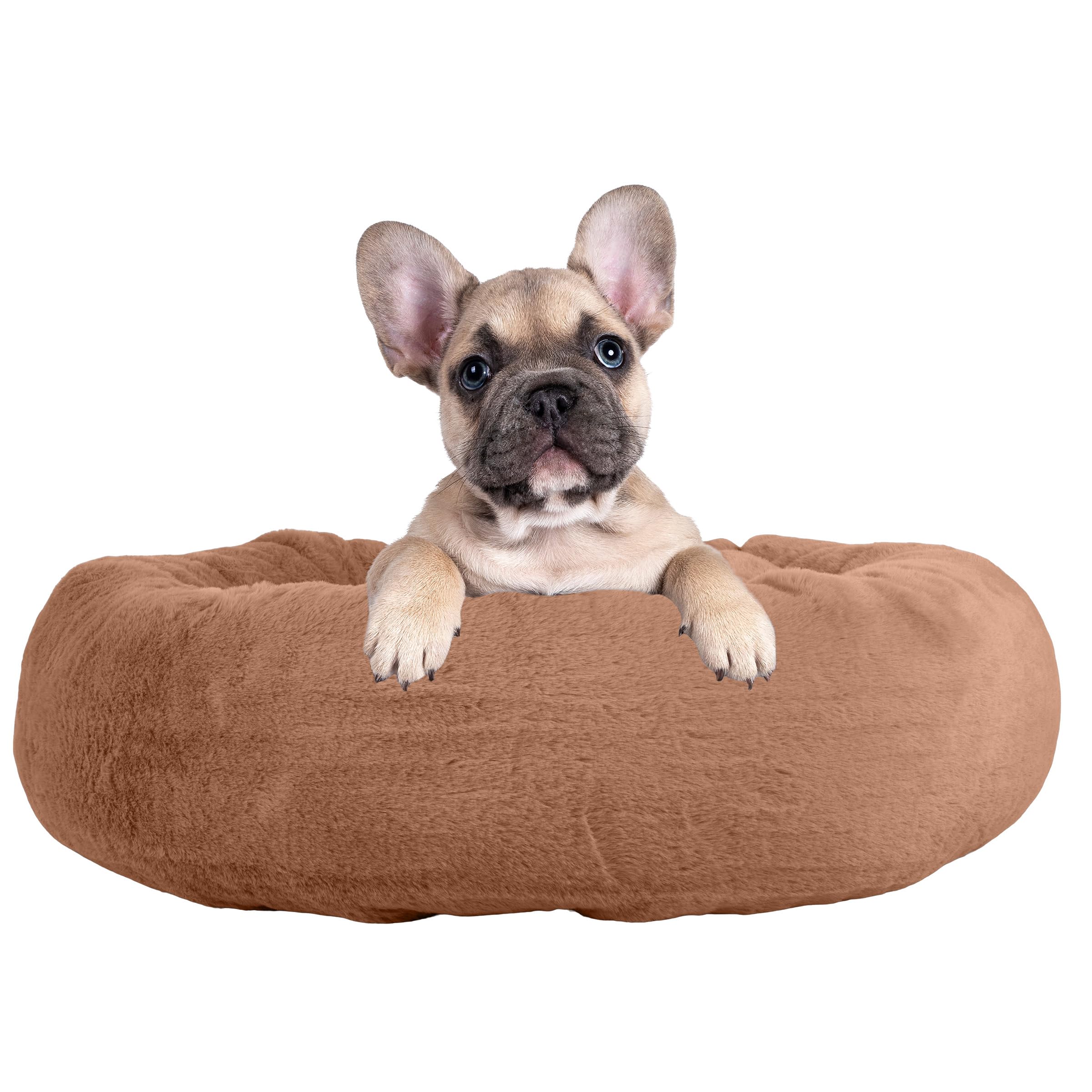 PETMAKER Donut Dog Bed for Small Dogs & Cats - Washable Removable Cover & Anti-Slip Bottom - Cozy Pet Bed for Puppies & Kittens - Perfect for Home, Crate & Travel (Beige)
