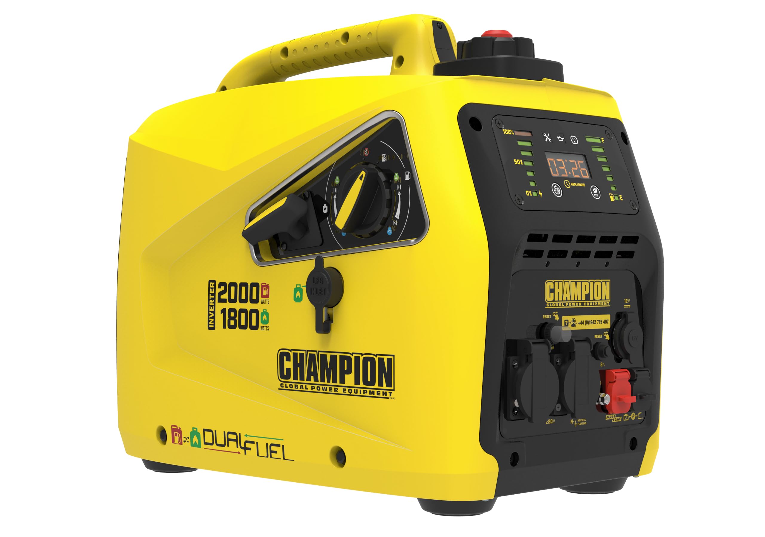 Champion 8200i-E-DF-EU 2000W Dual Fuel Inverter Generator - Gasoline & Propane Powered, Ultra Quiet, LED Display - Perfect for Camping, RV Trips & Emergency Backup Power (Yellow)