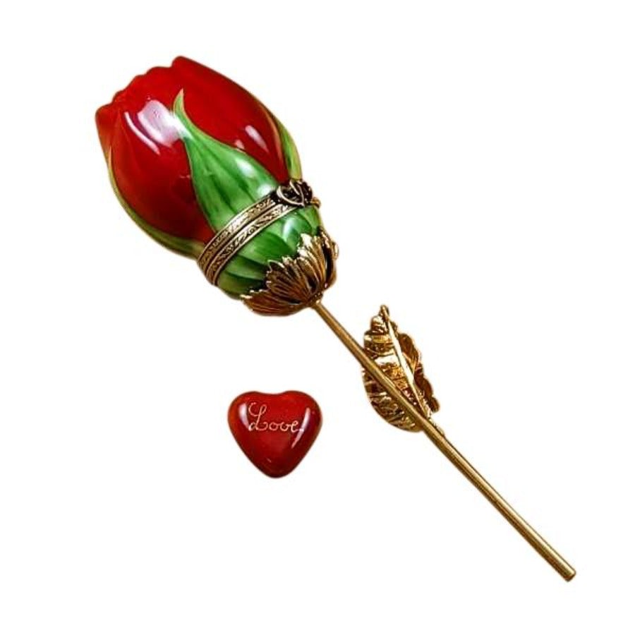 Elegant Long Stemmed Red Rose Limoges Porcelain Box - Perfect for Valentine's Day Gifts, Wedding Favors & Home Decor