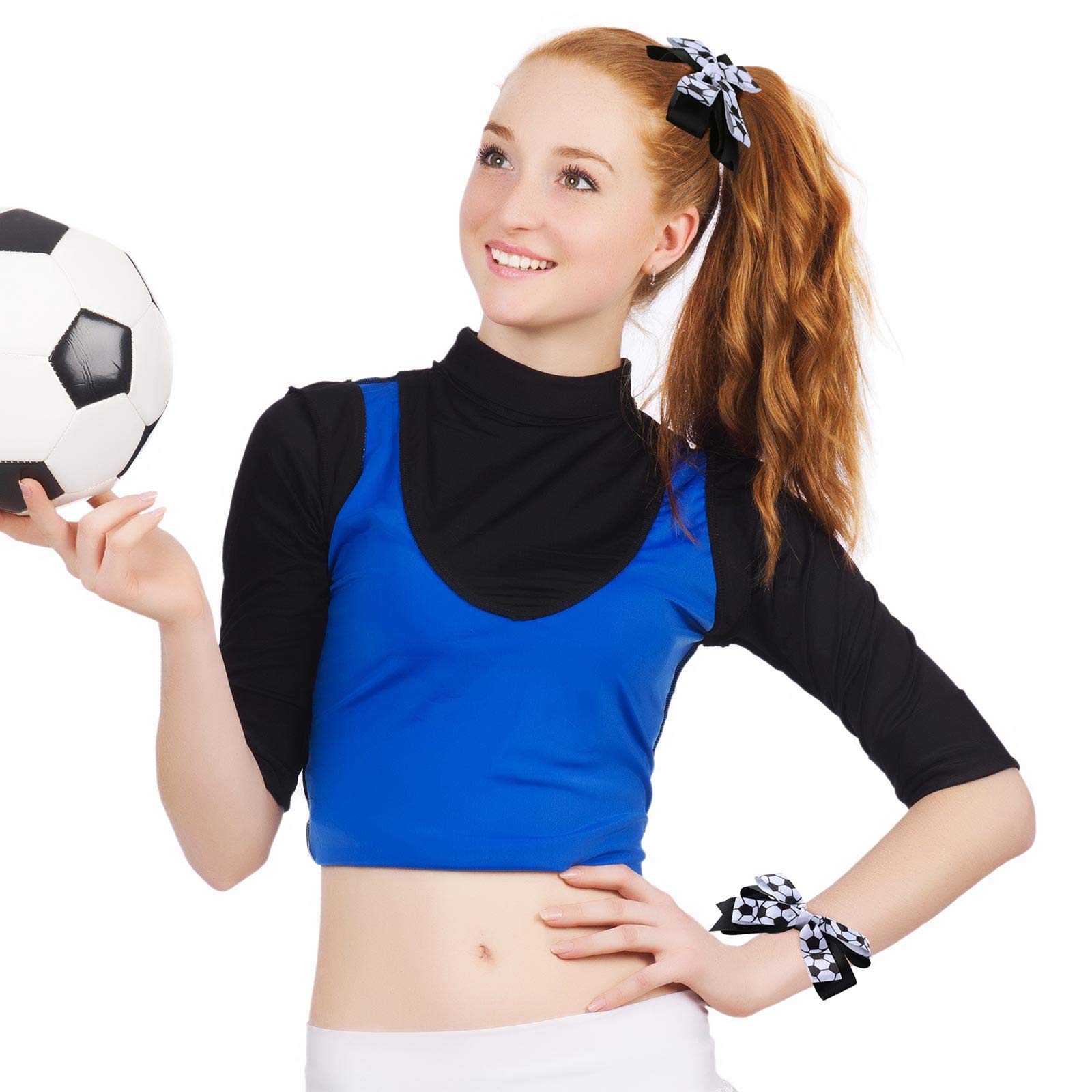 Chuangdi 6-Pack Soccer Hair Ties with Bows - Sports Hair Accessories for Girls, Women Players & Coaches - Perfect for Soccer Games, Practice & Team Events