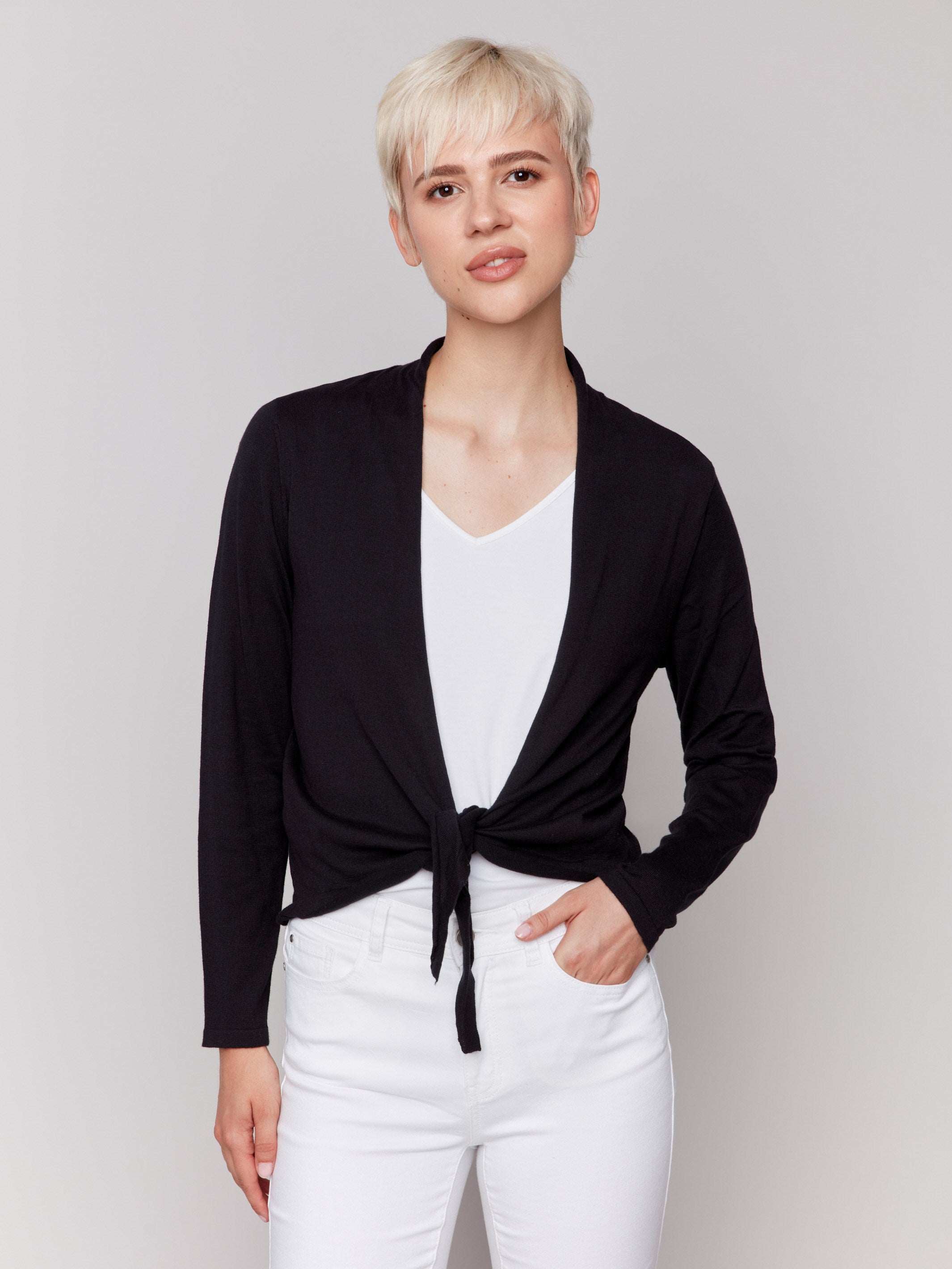 Black Tie Front Bolero Shirt - Elegant & Stylish Women's Fashion Top for Parties, Weddings & Evening Events