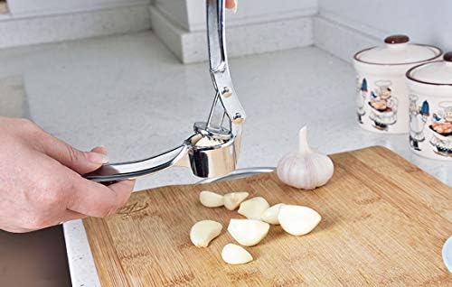 Premium Stainless Steel Garlic Press - Heavy Duty Zinc Alloy Garlic Crusher, Peeler & Chopper for Fresh Garlic Puree | Ideal for Cooking, Baking & Meal Prep