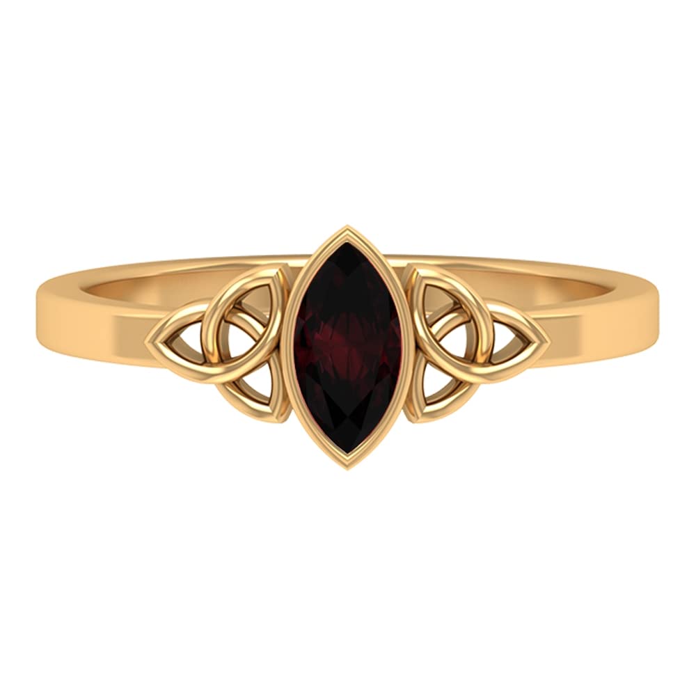 1/2 CT Marquise Garnet Solitaire Ring - 14K Solid Gold Bezel Set Celtic Trinity Knot Ring for Women | Elegant Wedding, Engagement & Anniversary Jewelry Gift