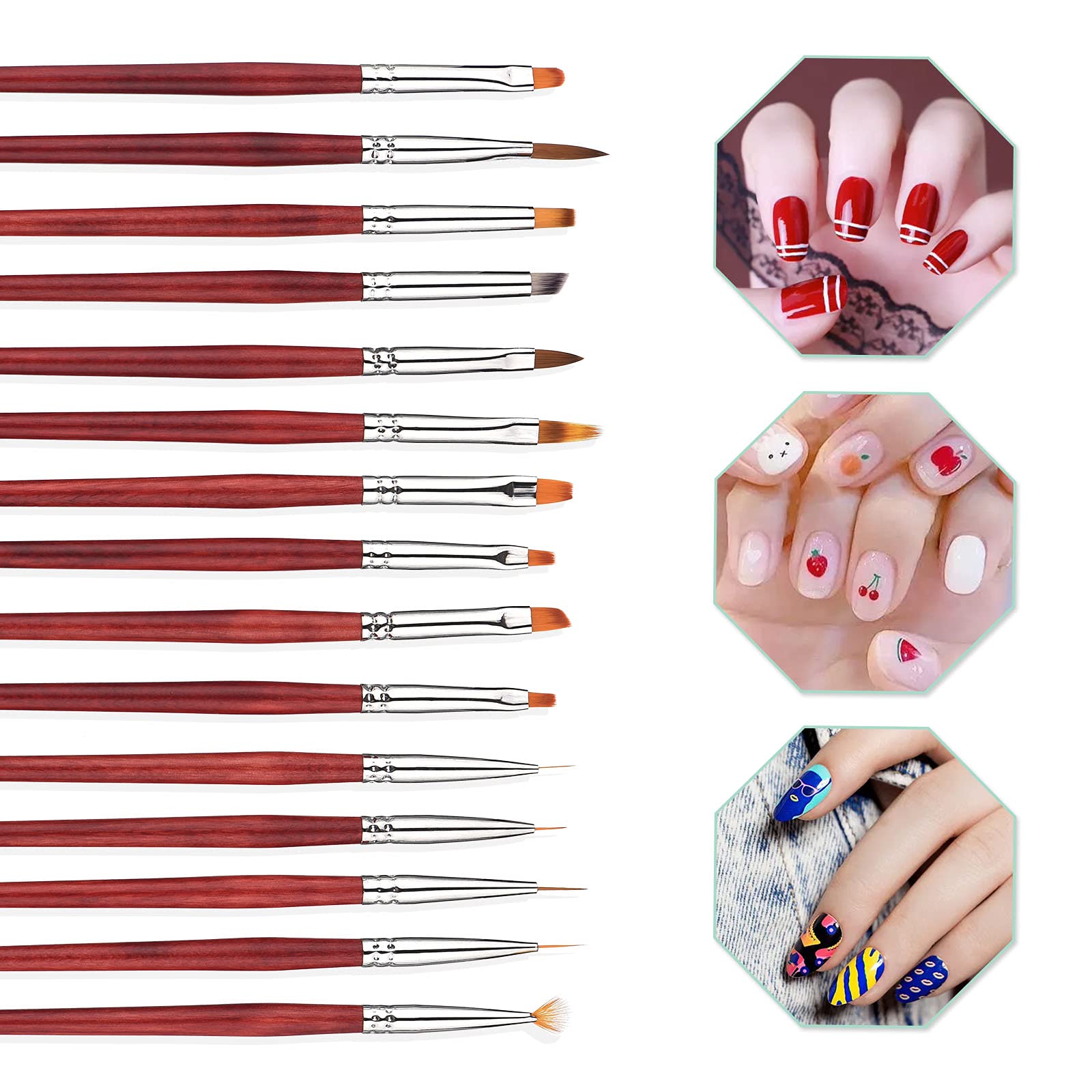 15PCS Professional Nail Art Brush Set - Acrylic Nail Brushes, Liner & Polish Pens for Home & Salon Use (Red) | Perfect for Gel, Acrylic & DIY Nail Designs - Layfoo