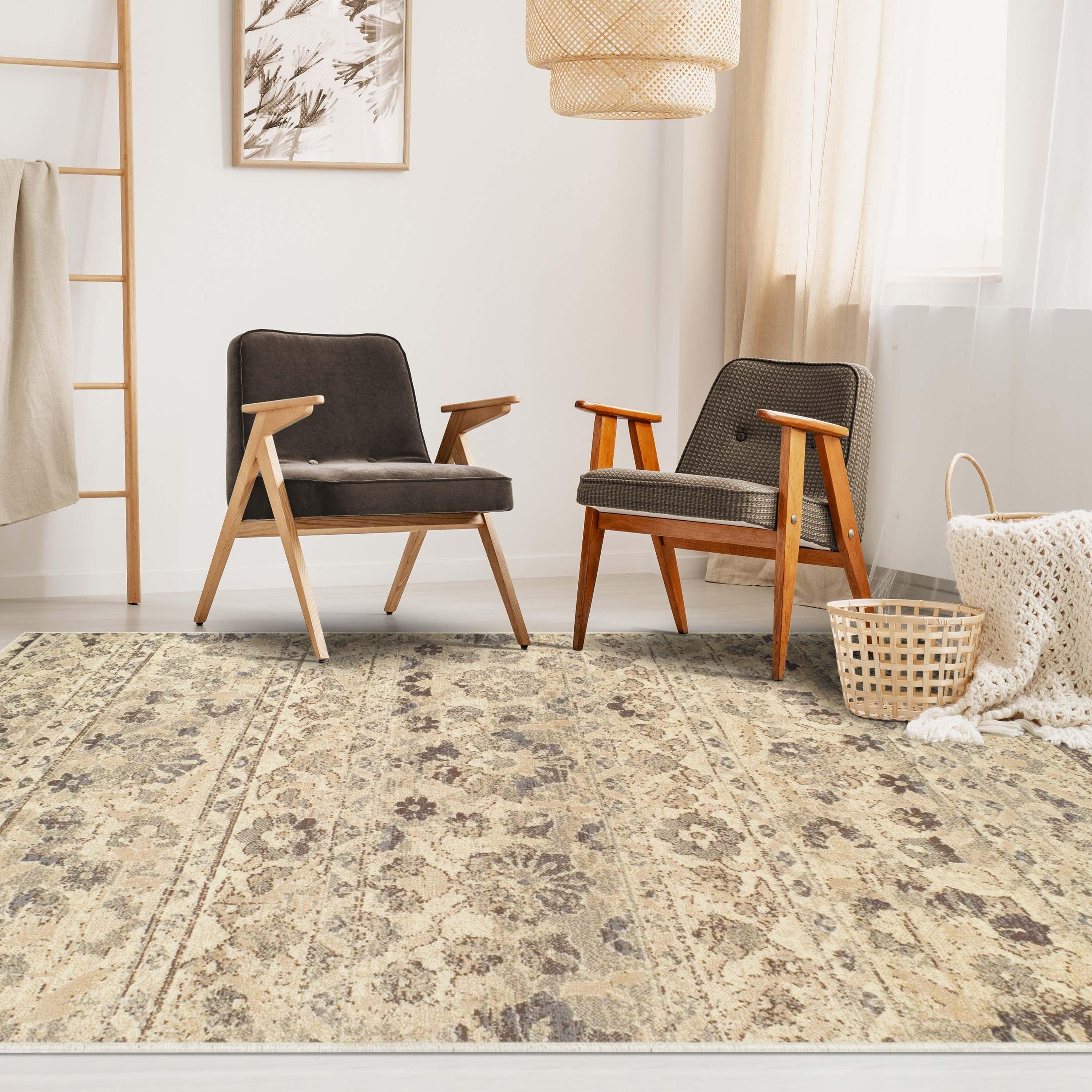 Stylish Fawn Abstract Floral Print Indoor Area Rug - Non-Slip Soft Living Room Carpet, Bedroom Runner Rug for Home Decor (5'x8') - Perfect for Boho Chic & Modern Interior Design