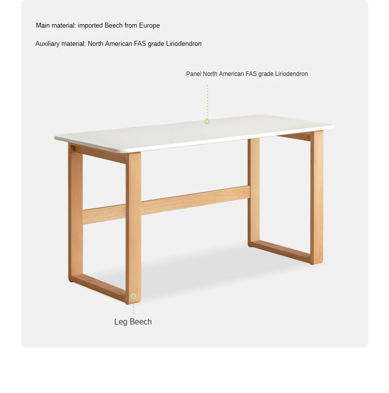 Premium Beech Solid Wood Writing Computer Desk - Modern Home Office Desk for Work & Study - Perfect for Small Spaces, Apartments & Dorm Rooms