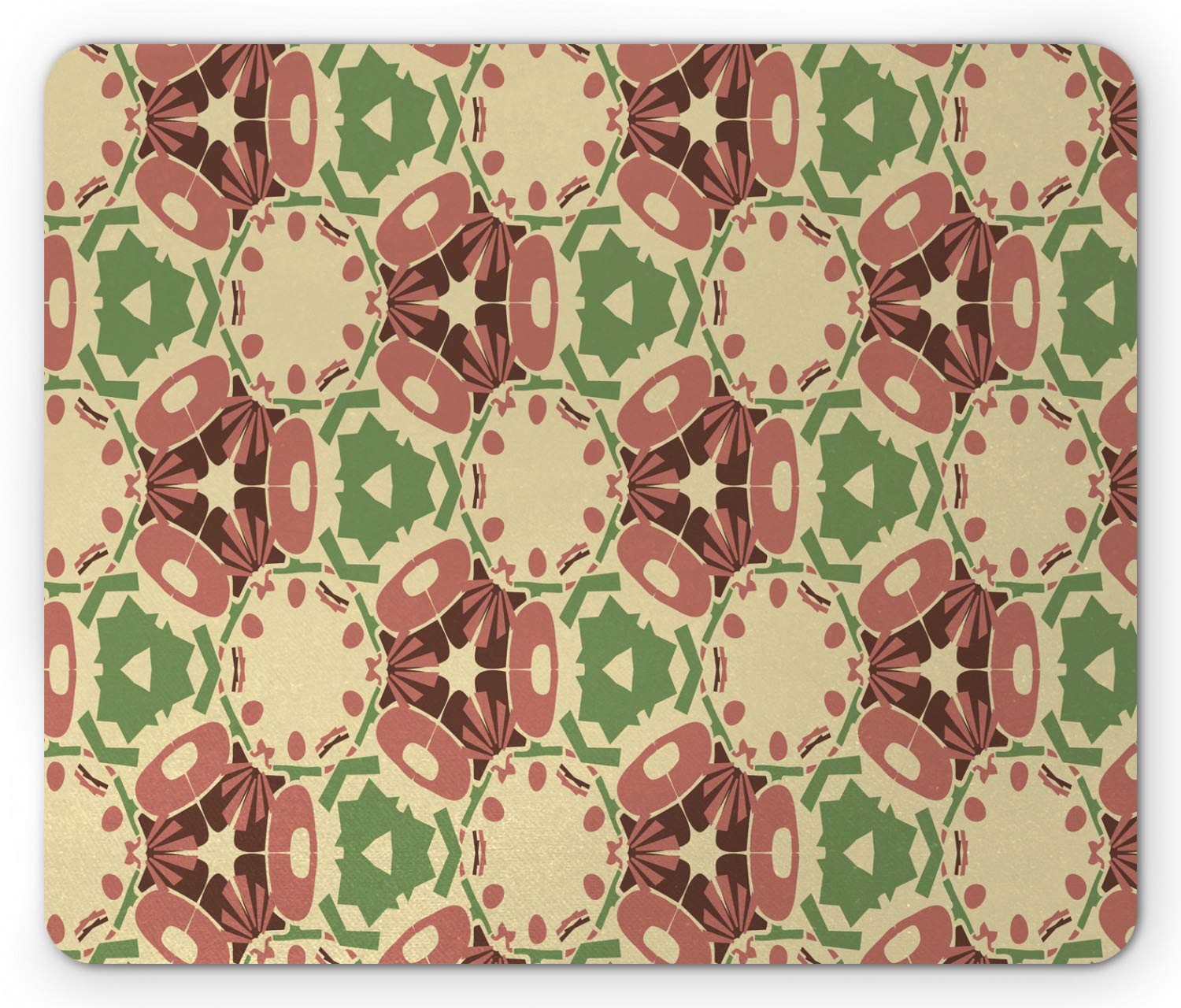 Ambesonne Abstract Mouse Pad with Geometric Hexagon Spiral Design - Non-Slip Rubber Base - Standard Size Beige & Reseda Green - Perfect for Office, Gaming & Home Computer Use