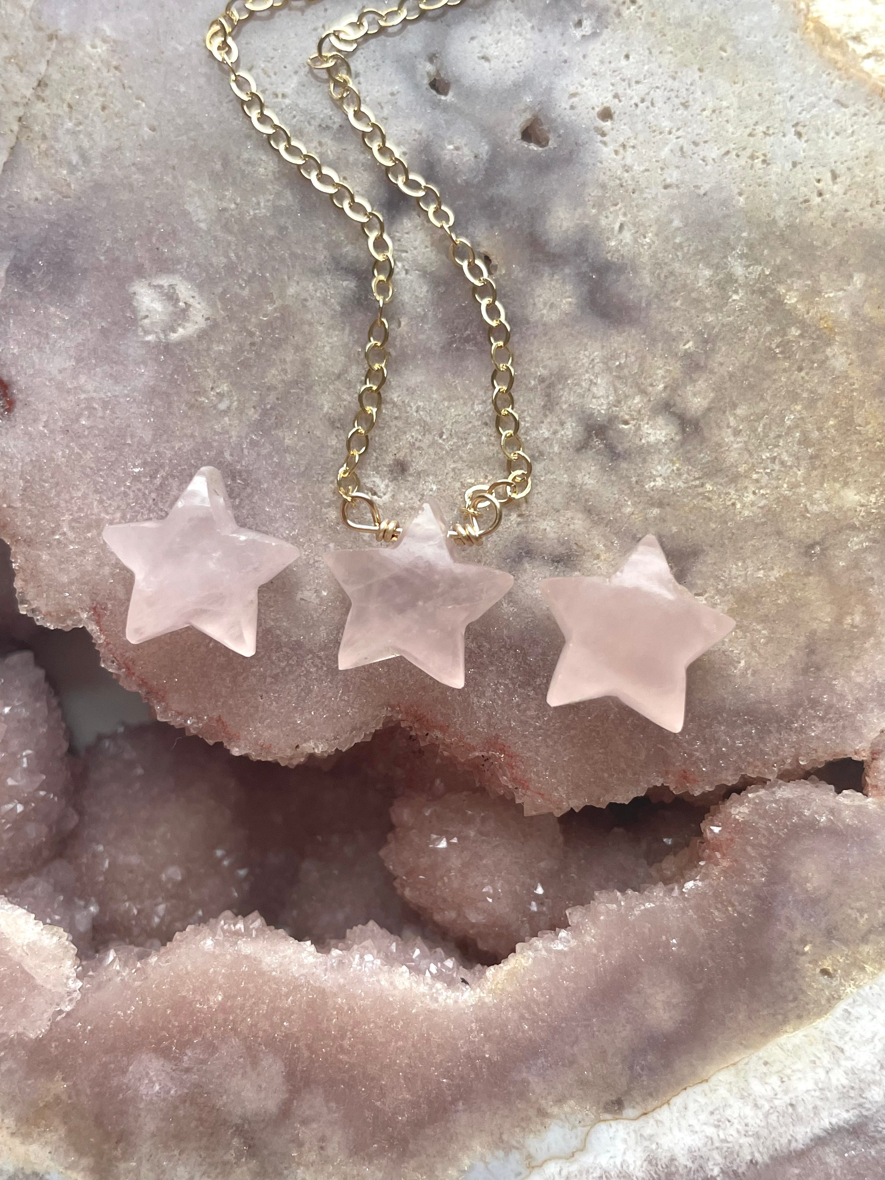 Rose Quartz Star Necklace - Silver or Gold Filled Crystal Healing Jewelry for Women - Perfect for Meditation, Energy Balancing & Spiritual Gifts