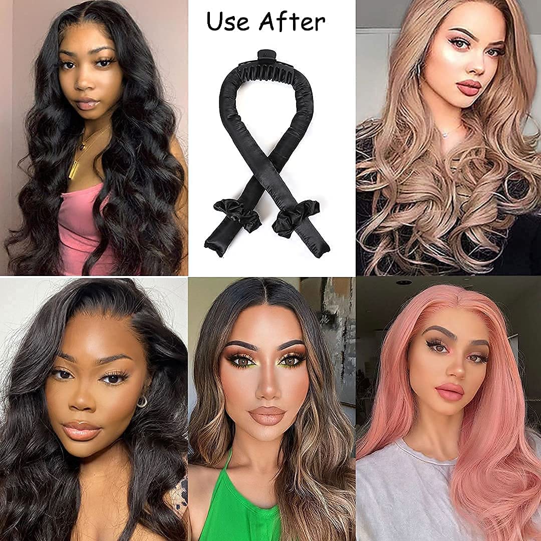 QNEEK Heatless Curling Rod Headband for Women - No Heat Silk Hair Rollers with Clips & Scrunchies | DIY Overnight Curling Kit for Soft Waves | Perfect for Sleeping, Travel & Natural Hairstyling