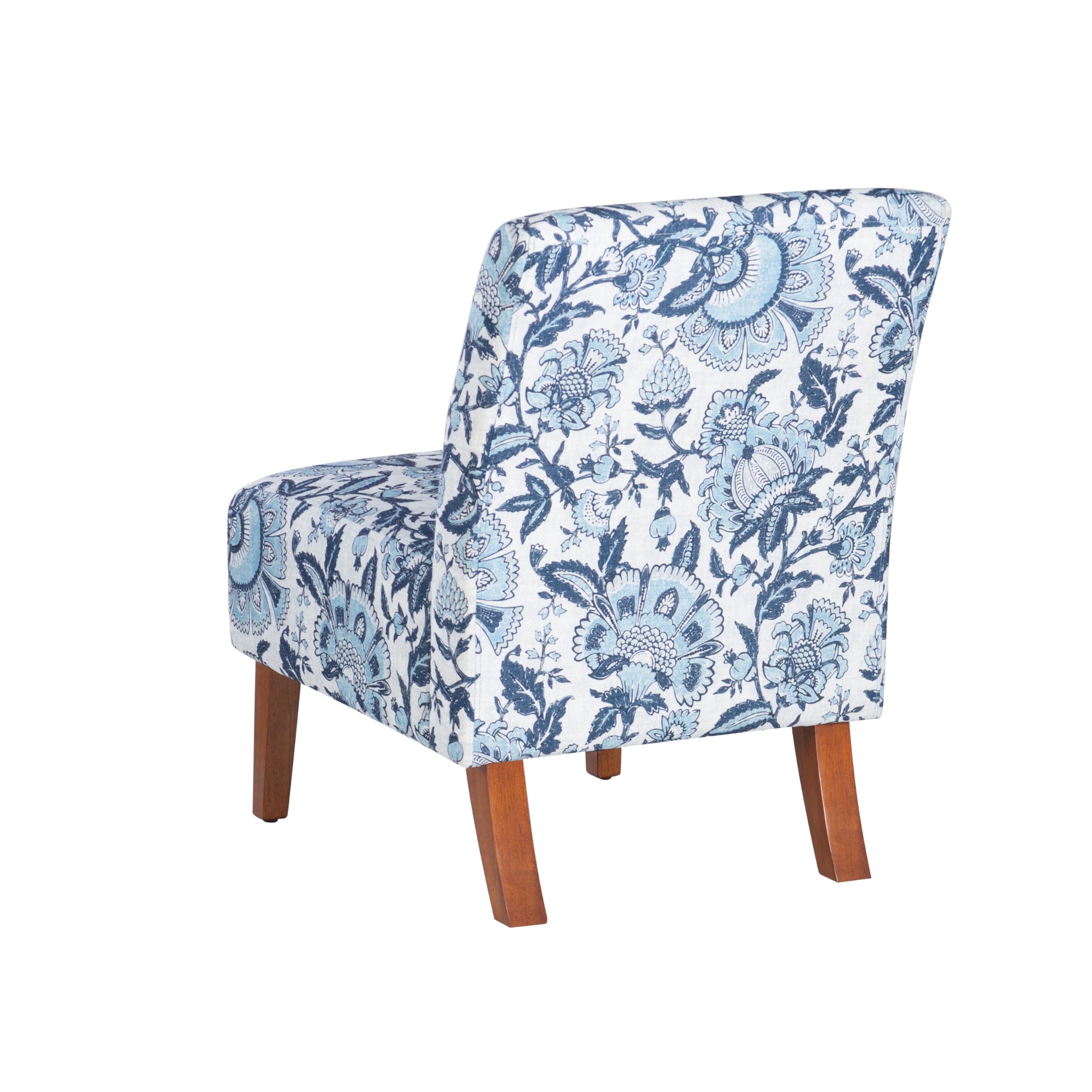 Linon Lily Blue and White Floral Paisley Upholstered Accent Chair - Stylish Home Decor for Living Room, Bedroom & Office - Perfect Reading Chair and Lounge Seating