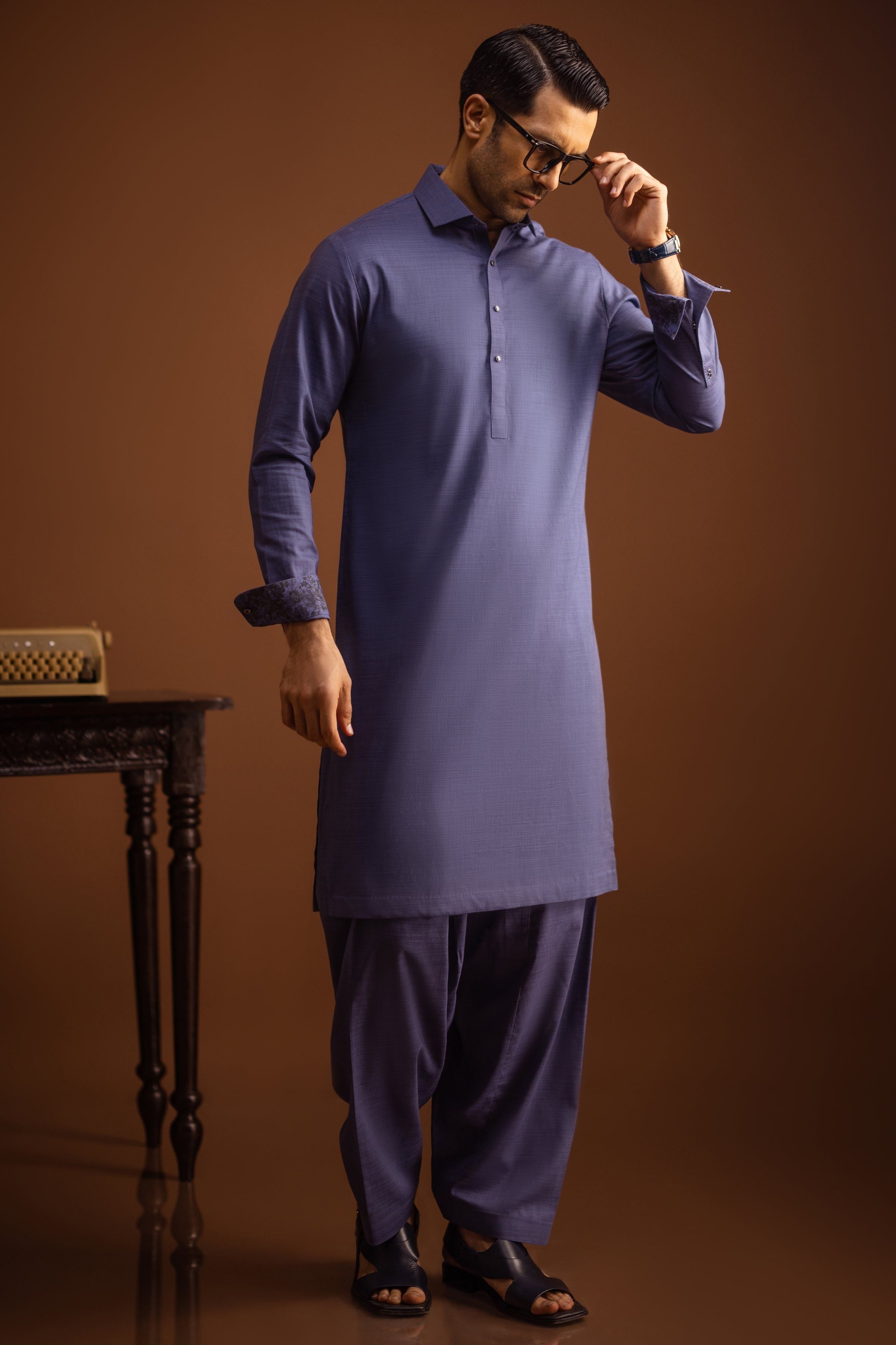 Blended Deep Blue Kameez Shalwar Outfit - Traditional Pakistani Dress for Women - Perfect for Weddings, Festivals & Cultural Events