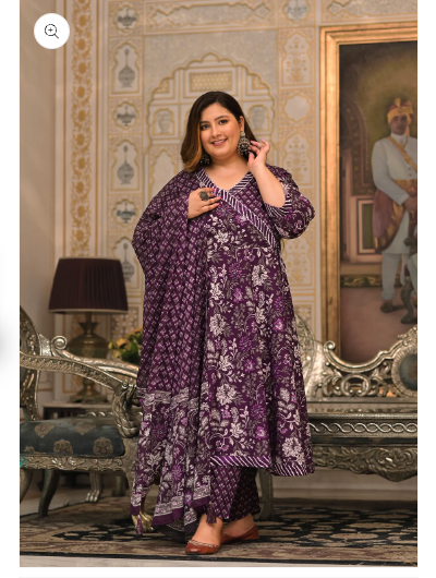 Plus Size Cotton Purple Anarkali Suit Set for Women - Elegant Indian Ethnic Dress with Dupatta - Perfect for Weddings, Parties & Festive Occasions