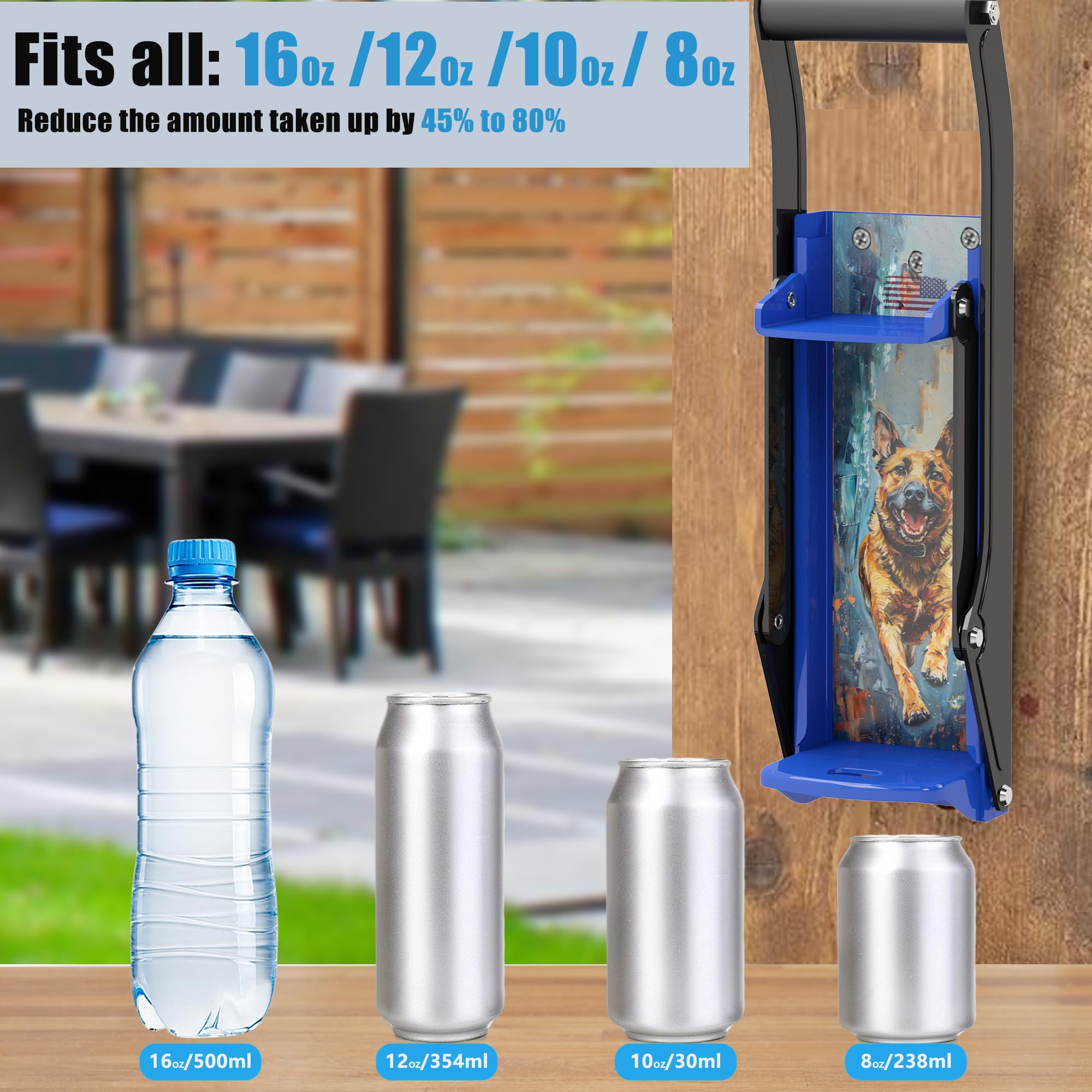 Wall Mounted Metal Can Crusher for Soda & Beer Cans - Heavy Duty Eco-Friendly Recycling Tool with Squirrel Art Stickers & Lubricant - Perfect for Home, Garage, RV & Outdoor Recycling Stations