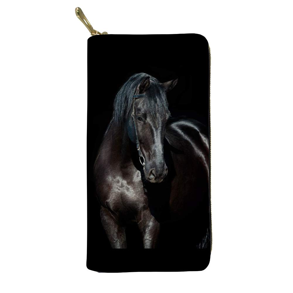 POLERO Black Horse Wallet for Women - Genuine Leather Zip Closure Clutch Purse - Perfect for Travel, Shopping, Parties & Gifts | Elegant Evening Bag & Everyday Wallet Organizer