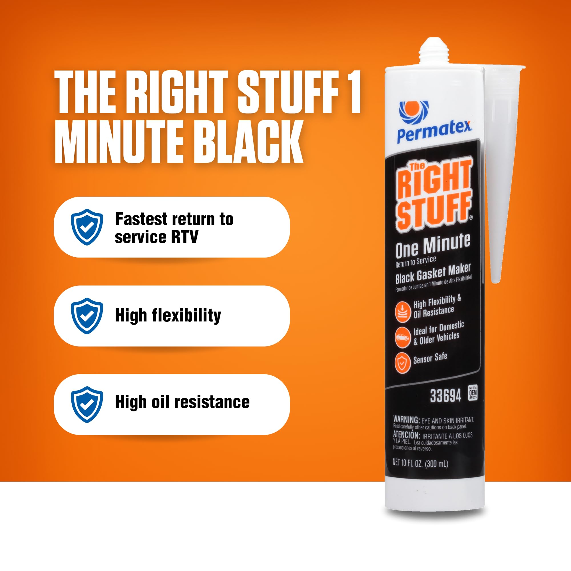 Permatex 33694 The Right Stuff 1 Minute Gasket Maker - Fast Setting High Flexibility Sealant (10.1 oz) - Ideal for Automotive, Marine & Industrial Gasket Repairs & Sealing Applications