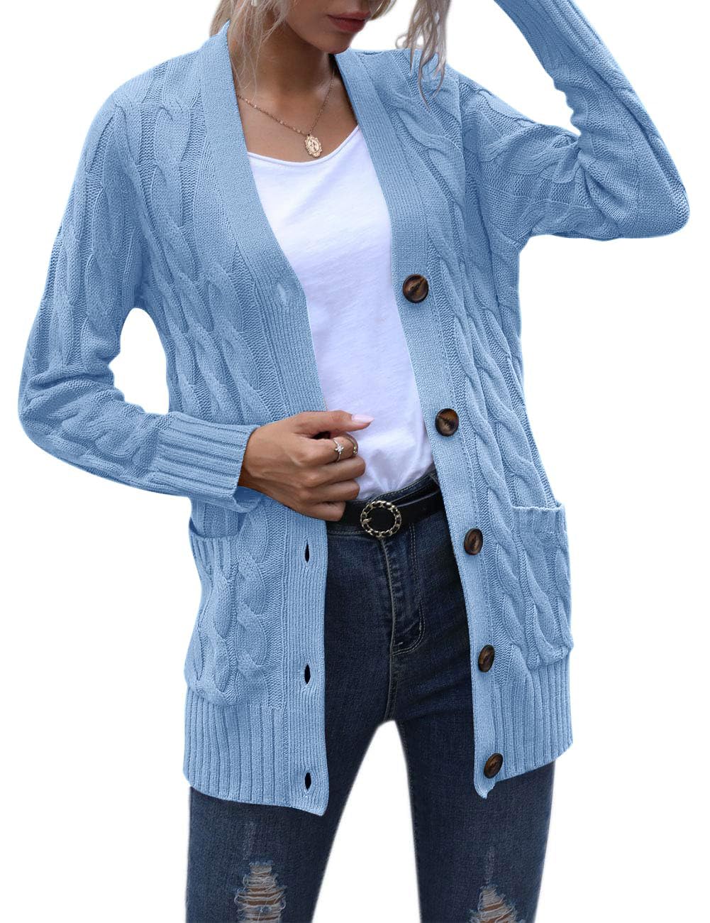 MEROKEETY Women's 2025 Fall Long Sleeve Cable Knit Cardigan Sweater - Open Front Button Loose Fit Outerwear for Casual Wear, Office & Autumn Outfits