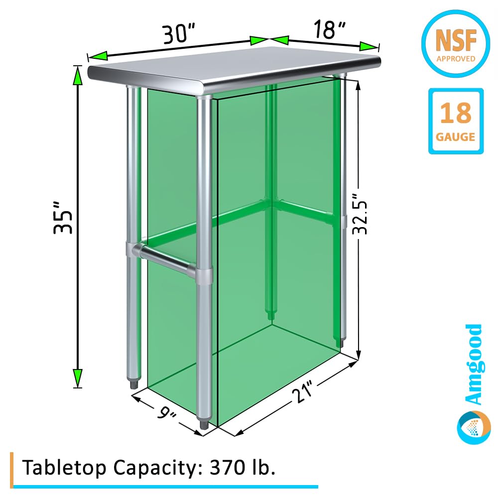AmGood Stainless Steel Work Table with Open Base - 30