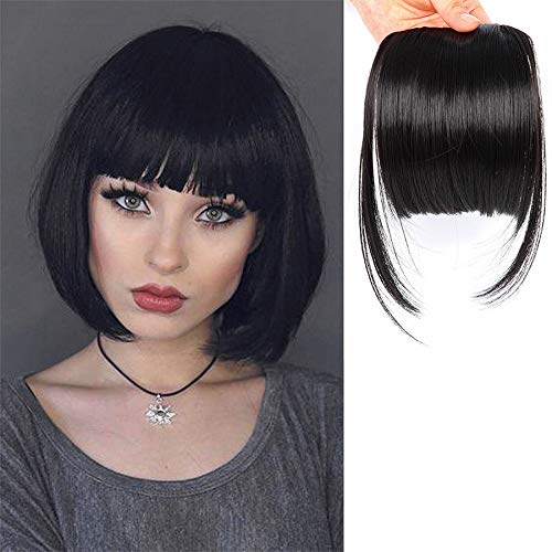 LEEONS Clip on Bangs Black Fringe Hair Extensions - 6