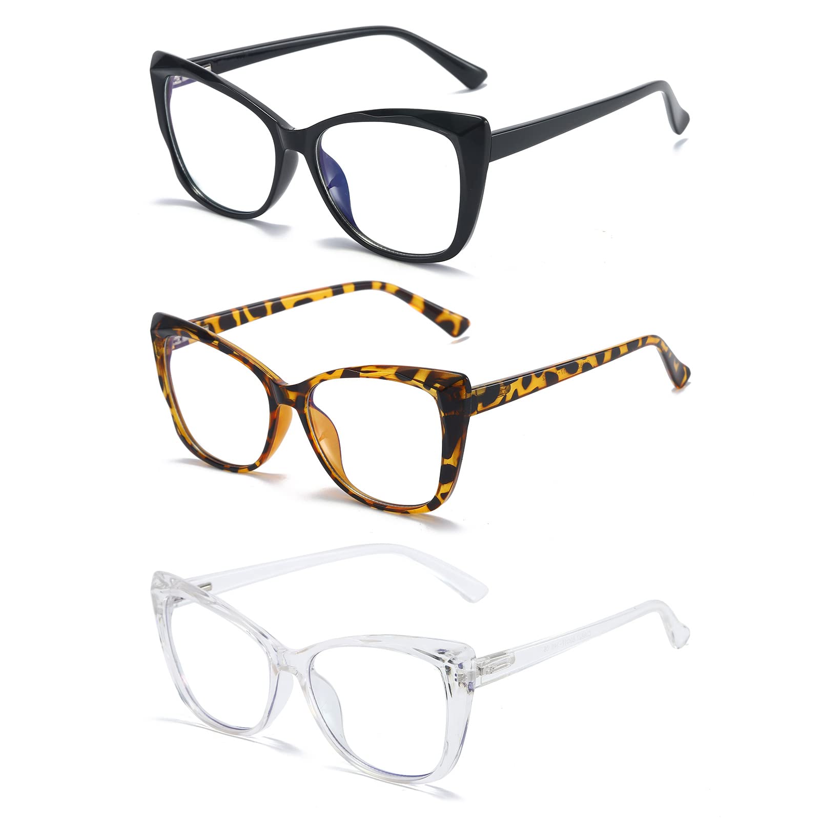 Cat Eye Blue Light Blocking Reading Glasses for Women +3.0 - 3 Pack for Office & Screen Use