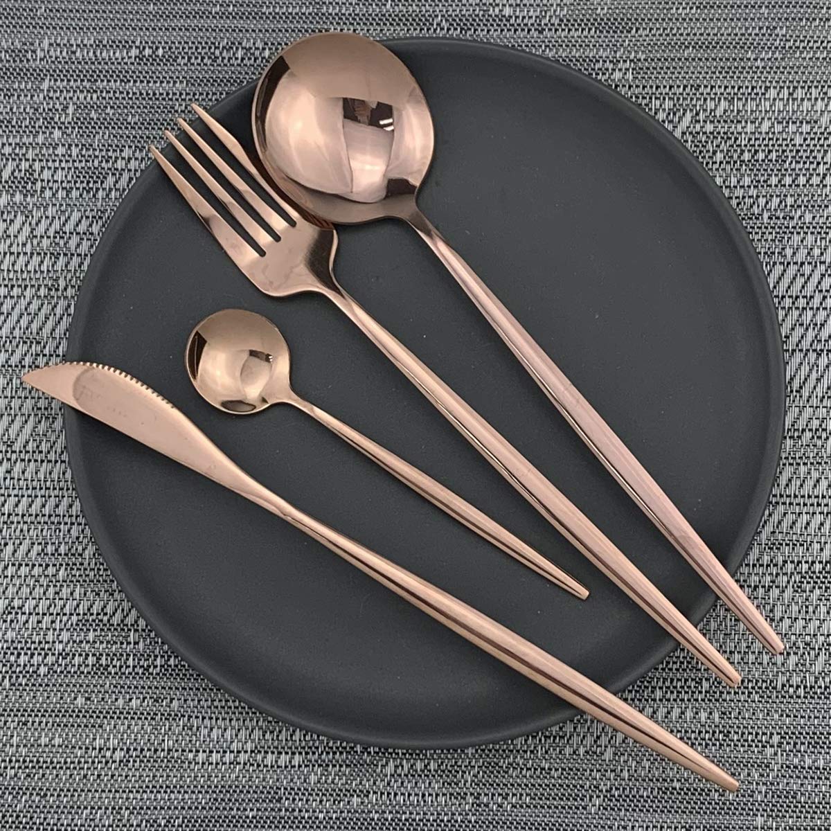 Premium Gugrida 40-Piece 18/10 Stainless Steel Flatware Set - Mirror Polished Silverware with Forks, Spoons & Knives (Service for 10, Elegant Copper Finish) - Perfect for Dinner Parties, Weddings & Everyday Family Dining