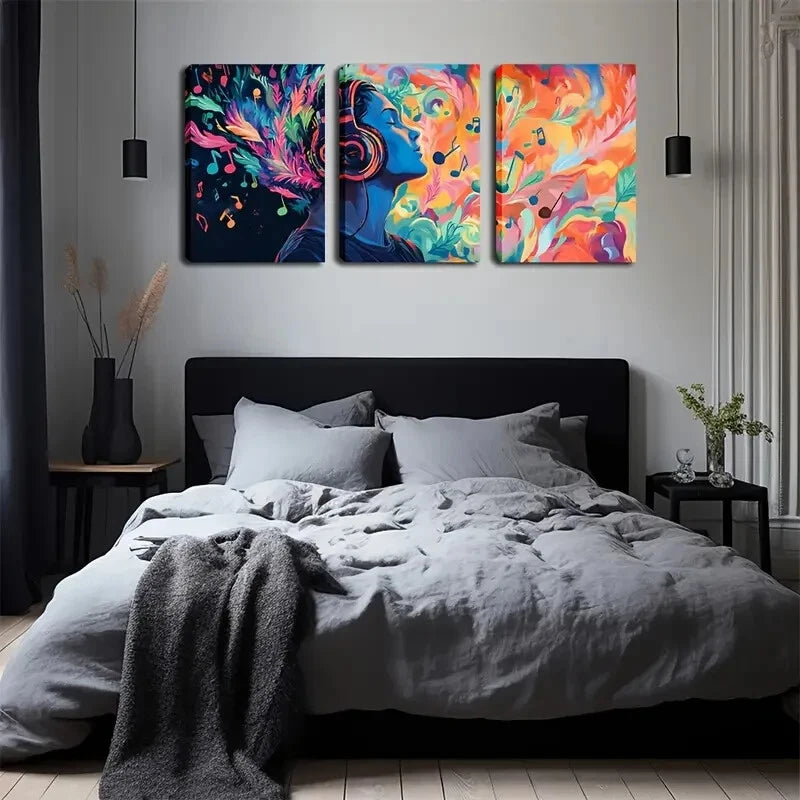 3-Piece Warm Orange Pink Notes Wall Art Set - Framed Canvas 50x70cm - High Quality Print - 100% Australian Made - Ready to Hang - Perfect for Living Room, Bedroom & Office Decor