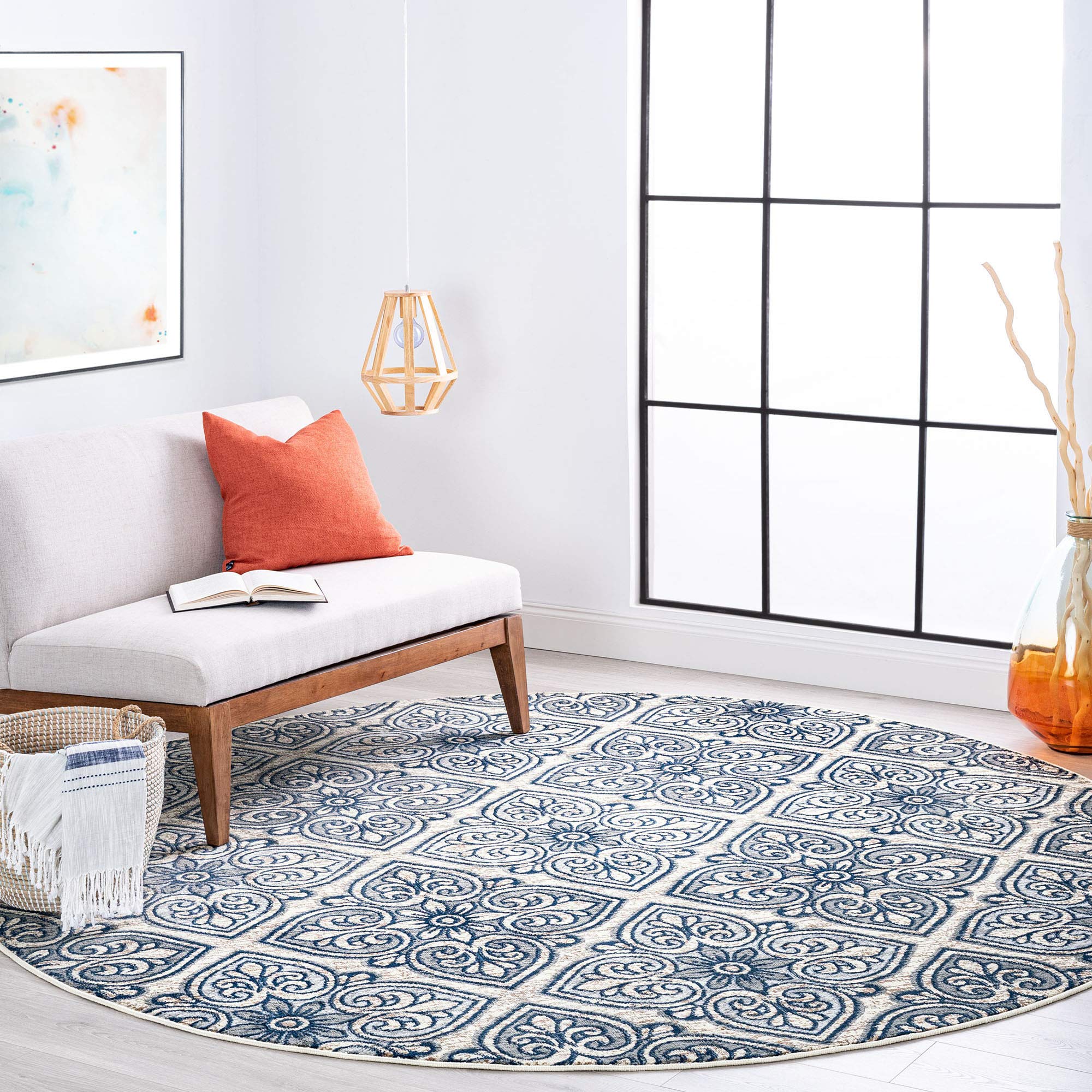 Modern Large 8ft Round Area Rug - Soft Contemporary Carpet for Living Room, Bedroom, Dining Room & Entryway - Non-Slip Kitchen Floor Mat - Perfect for Home Decor & Cozy Spaces - Alfombras para Salas Modernas