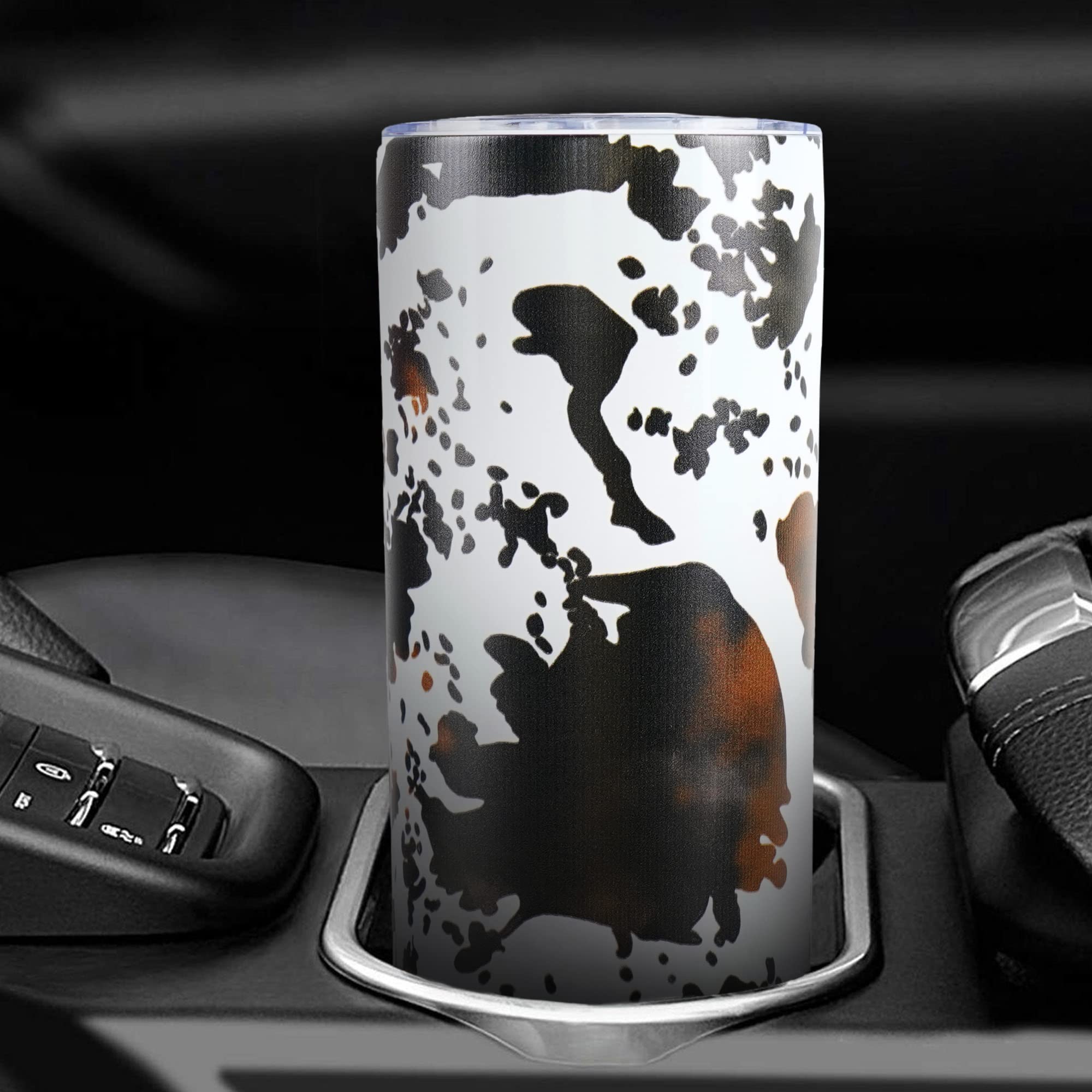 **20oz Cow Print Skinny Tumbler with Lid & Straw - Insulated Stainless Steel Travel Mug - Double Wall Coffee Cup - Perfect for Office, Gym, Travel - Great Birthday Gift for Women, Mom, Sister & Friends**