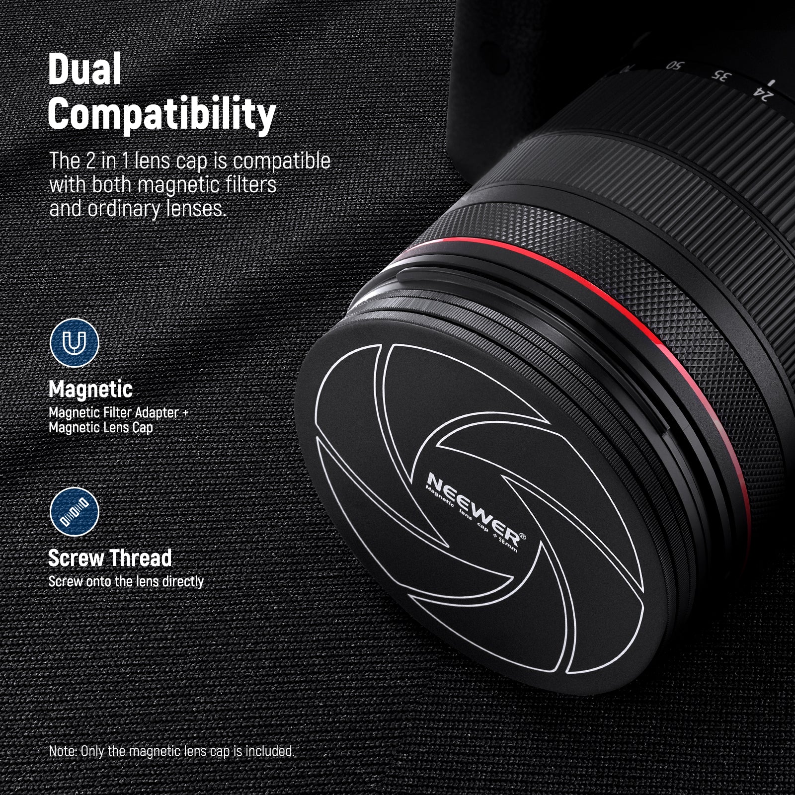 NEEWER Magnetic Aluminum Lens Cap for Canon Nikon Sony DSLR Camera - Durable & Secure Protection for Photography & Videography
