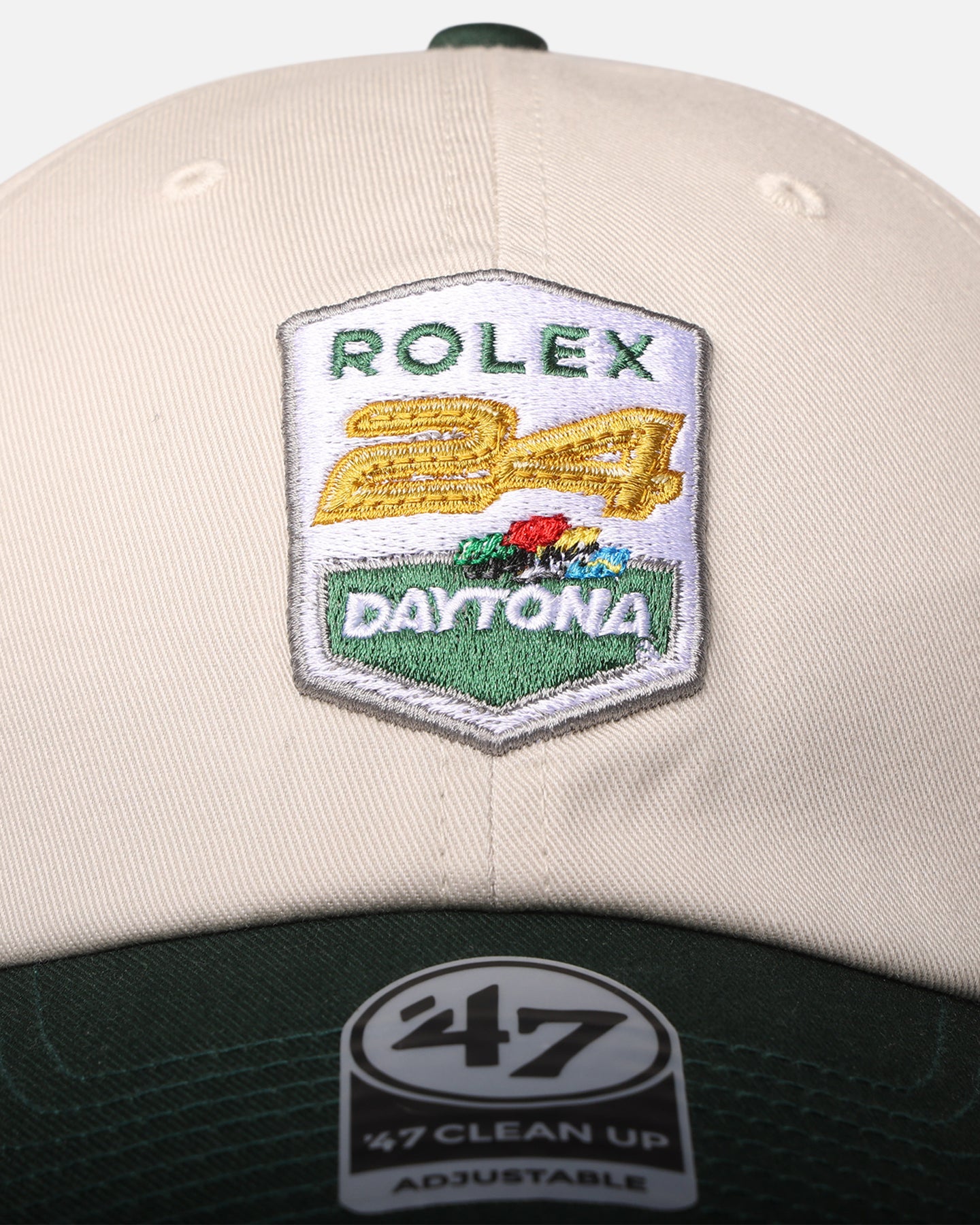 47 Brand NASCAR 47 Clean Up Strapback Adjustable Hat - Bone/Dark Green - Comfortable Snapback Cap for Racing Fans & Outdoor Activities