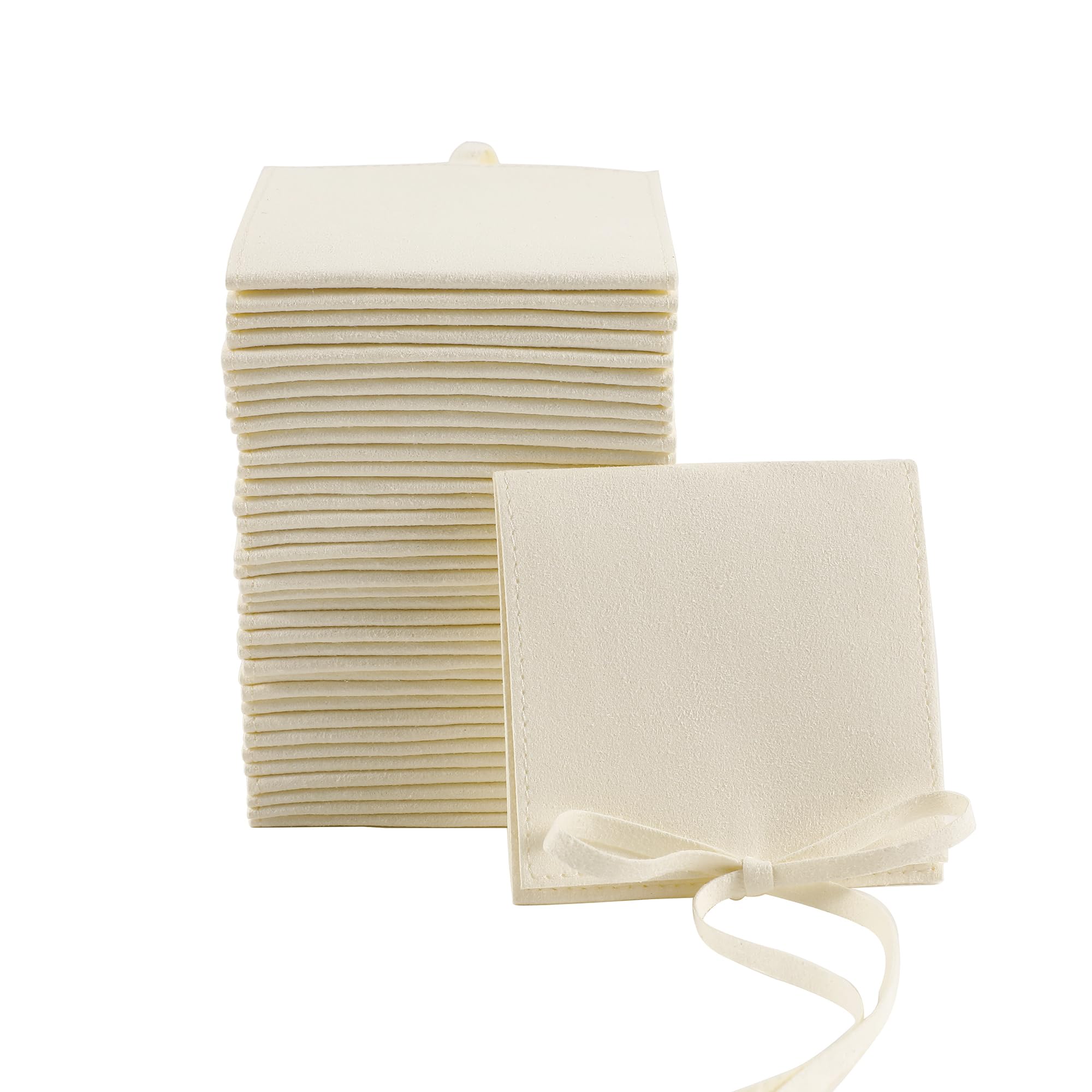 40-Piece Beige Microfiber Jewelry Pouches 8x8cm - Luxury Small Jewelry Gift Bags for Earrings, Necklaces & Bracelets - Bow Tie Envelope Style Packaging - Perfect for Jewelry Storage, Gifts & Retail Display