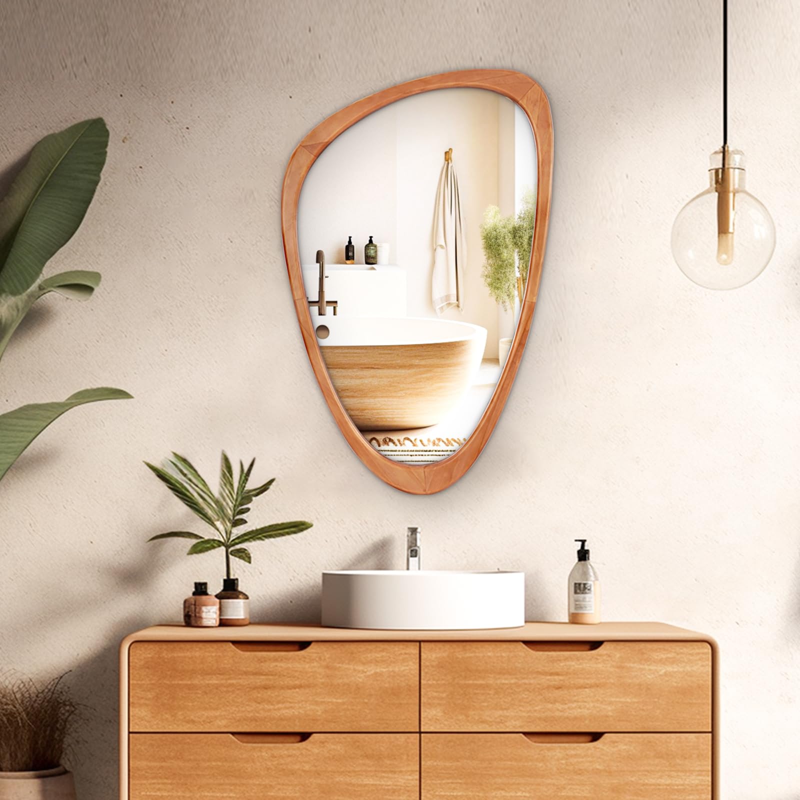 Asymmetrical Wall Mirror - Modern Irregular Wood Mirror for Bedroom, Living Room & Entryway | Mid-Century Decor 30