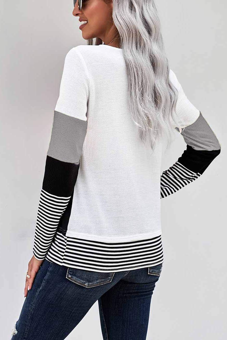 KINSWT Women's Color Block Striped Long Sleeve Crewneck Sweater - Casual Fall Winter Knit Top for Work, Office & Everyday Wear