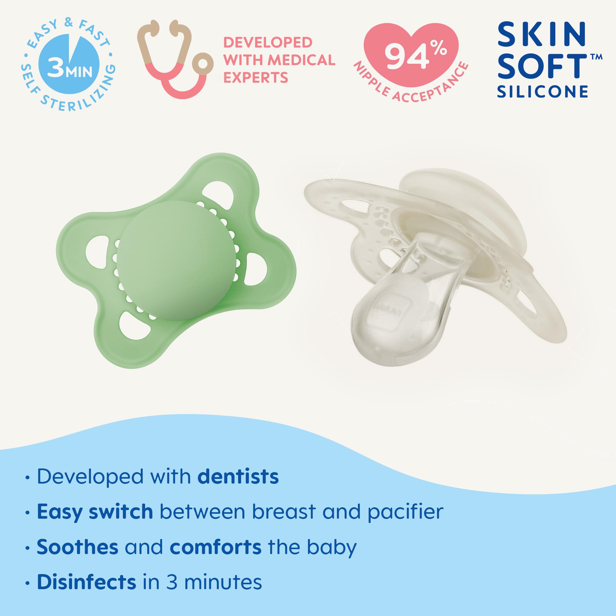 MAM Original Matte Baby Pacifiers for Newborns 0-6 Months - BPA-Free Silicone Soothers with Sterilizer Case (2-Pack) - Pediatrician Approved, Easy to Clean - Perfect for Daycare, Travel & Sleep Time