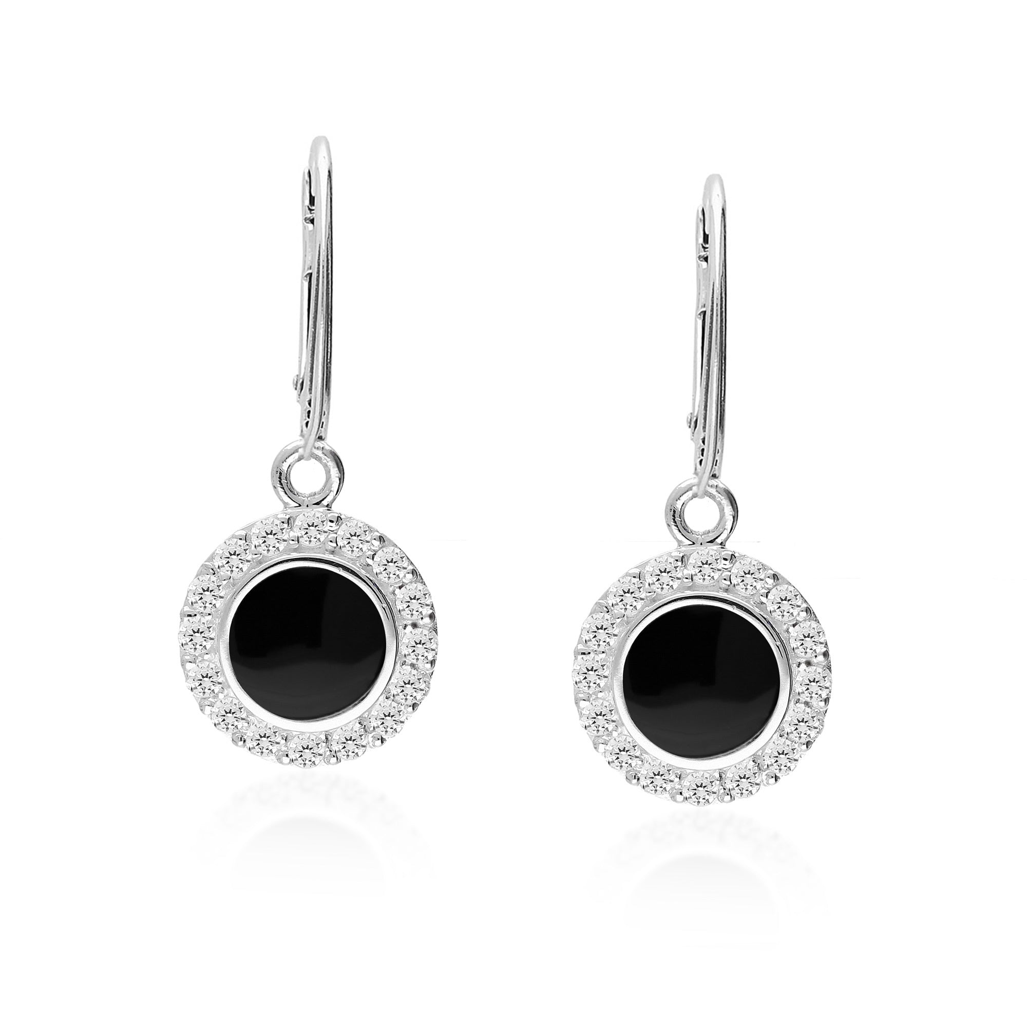 Sterling Silver Whitby Jet CZ Round Drop Earrings for Women - Elegant Dangle Earrings for Party, Wedding & Evening Wear