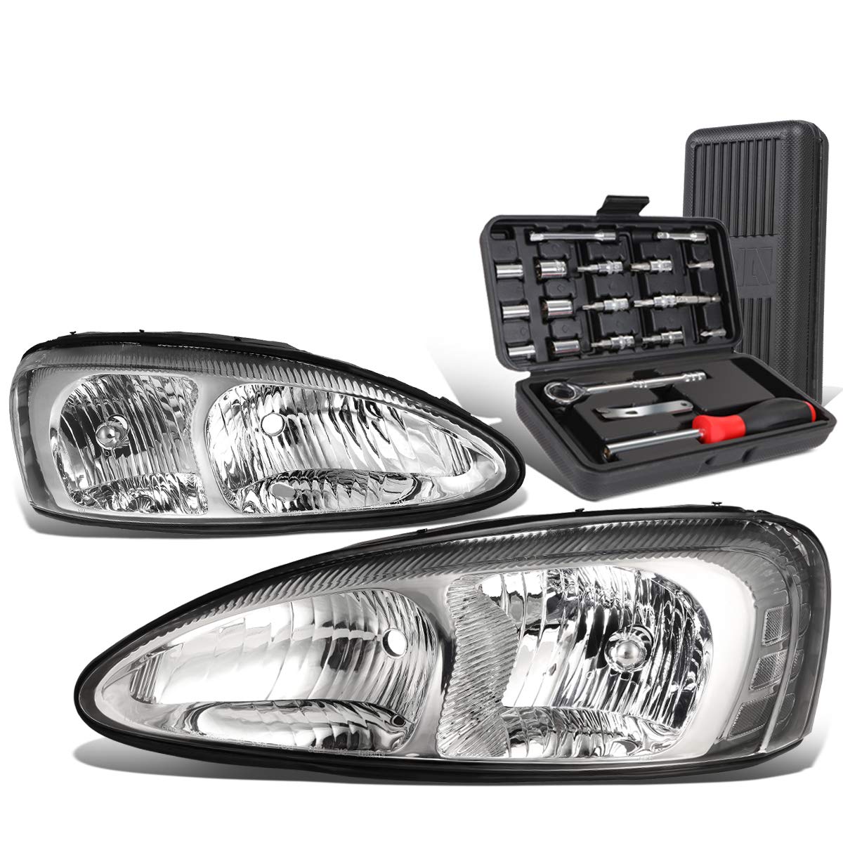 Auto Dynasty Chrome Housing Clear Corner Headlight Lamps with Tool Kit - Compatible with Pontiac Grand Prix 2004-2008 Models | Perfect for Night Driving & Car Upgrades