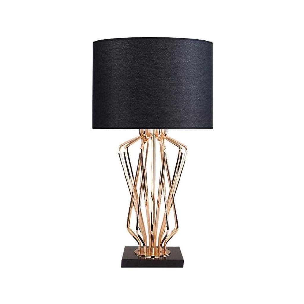Modern Black Hollow-Out Base Linen Shade Bedside Table Lamp - Nightstand Lamp for Bedroom, Living Room, Office - Soft Ambient Lighting for Reading & Relaxation