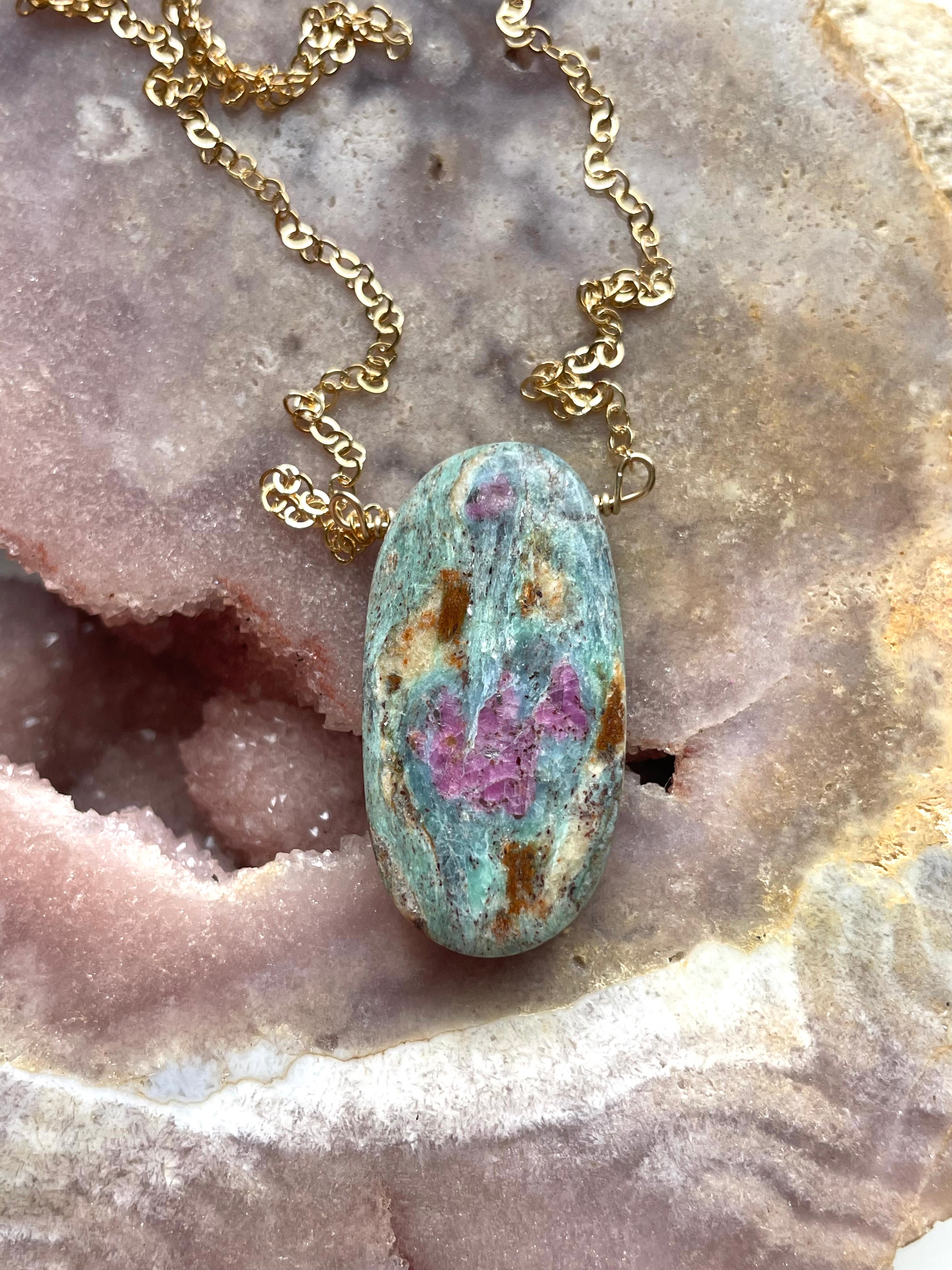 Elegant Ruby in Fushite Necklace - 14K Gold Filled Pendant for Women | Perfect Gift for Birthday, Anniversary & Valentine's Day