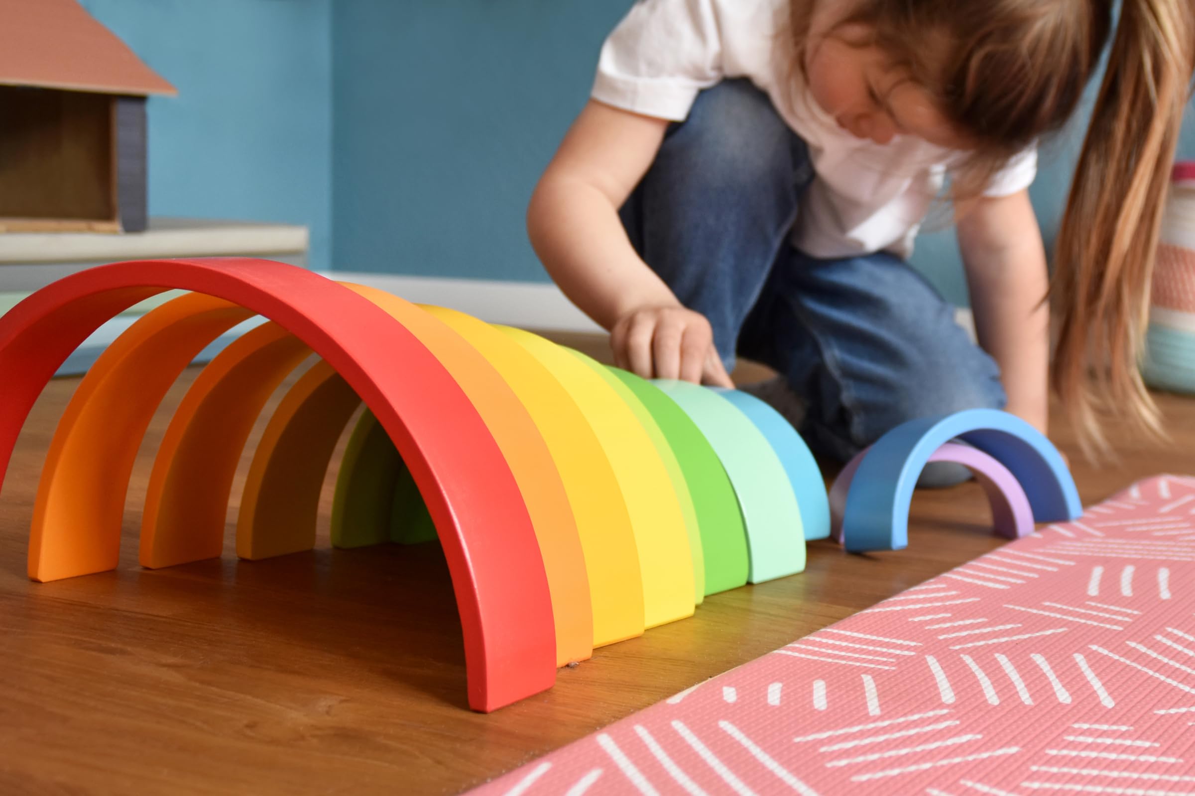 Small Foot Wooden Rainbow Blocks XL - 12-Piece Set with 2 Balls for Kids & Kindergarten Play