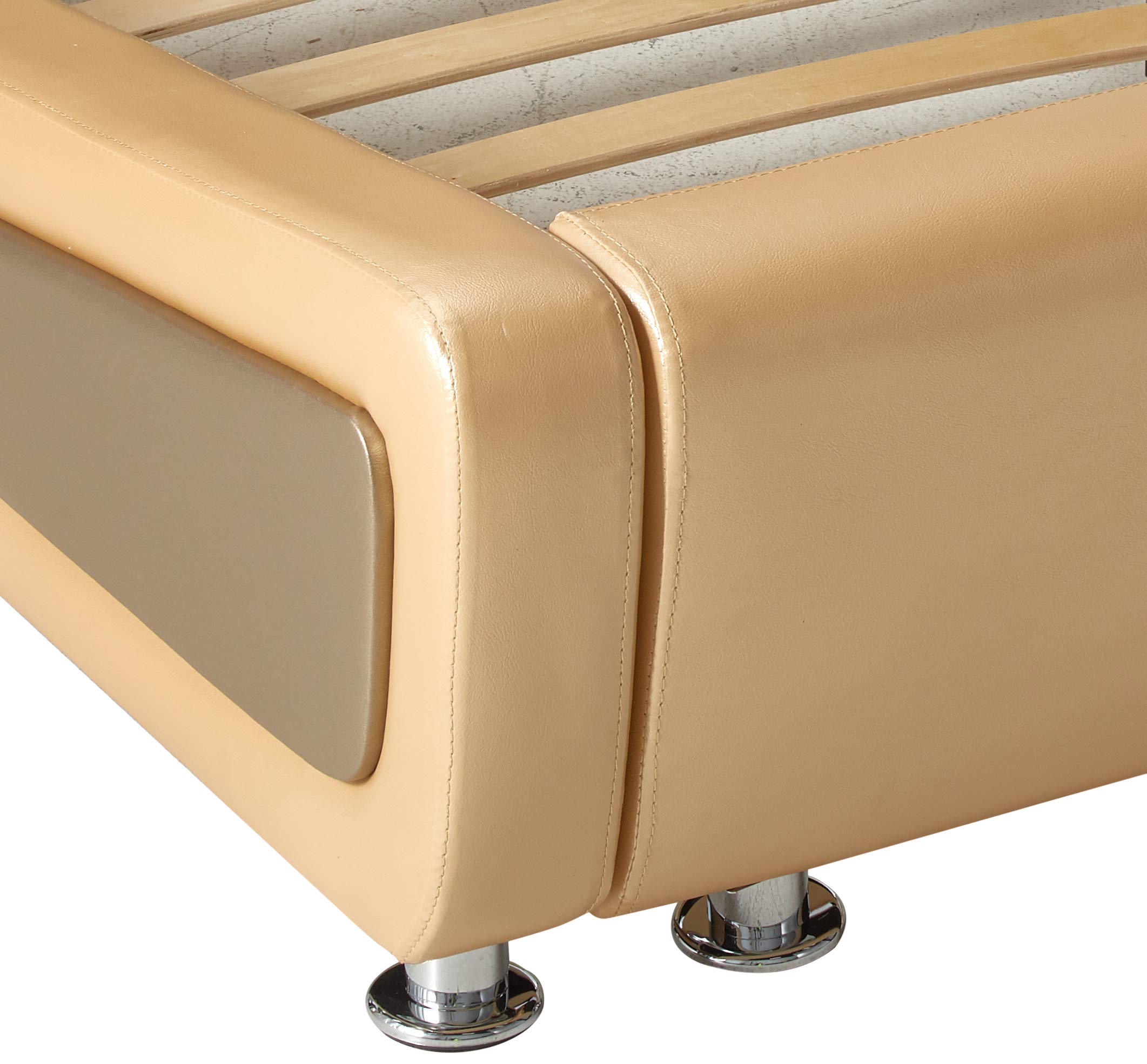 Queen Size Platform Bed Frame with Storage - Pearl Gold & Gray Finish | Modern Bedroom Furniture for Small Spaces & Apartments