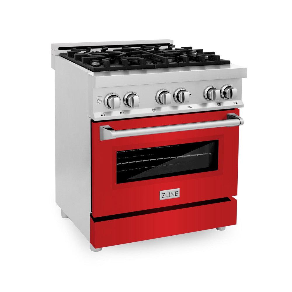 ZLINE 30-Inch 4.0 cu. ft. Dual Fuel Range - Stainless Steel with Red Matte Door, 4-Burner Gas Cooktop & Convection Oven | Perfect for Modern Kitchens, Home Chefs & Entertaining