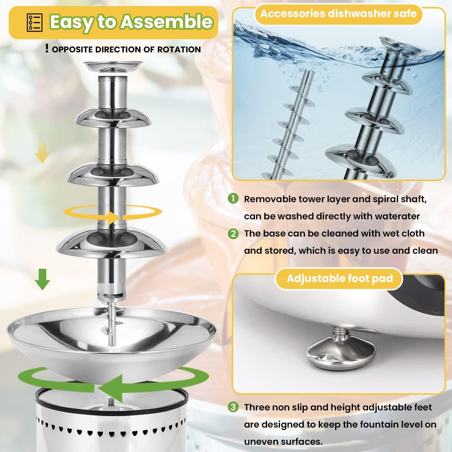 Commercial Chocolate Fountain 4-Tier 11Lbs Capacity - Large Stainless Steel Chocolate Fondue Tower with Knob Control for Nacho Cheese & Hot Chocolate Waterfall - Perfect for Weddings, Parties & Catering Events