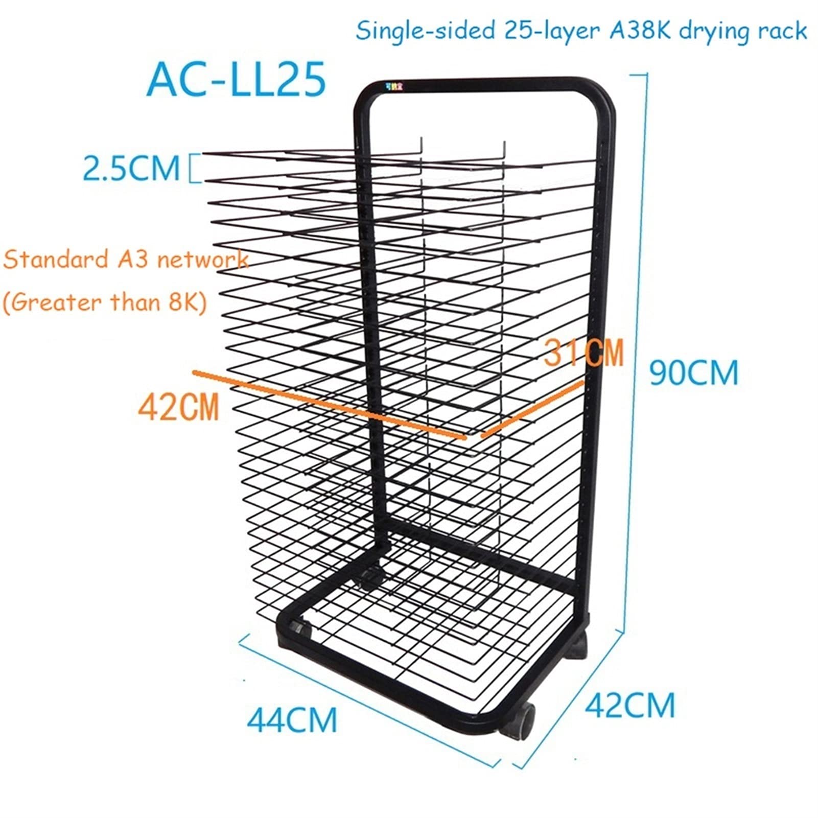 YSCMX 25-Layer Mobile Drying Rack with Wire Shelves - Black Powder Coated Art Studio Easel for Paintings, Classroom Projects & Educational Crafts | Perfect for Artists, Teachers & Students