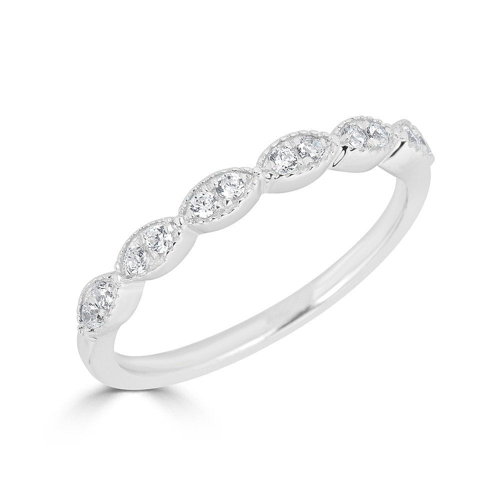 14KT Gold 1/5 CTW Marquise Diamond Stackable Wedding Band Ring for Women - Perfect for Anniversary, Engagement & Everyday Elegance