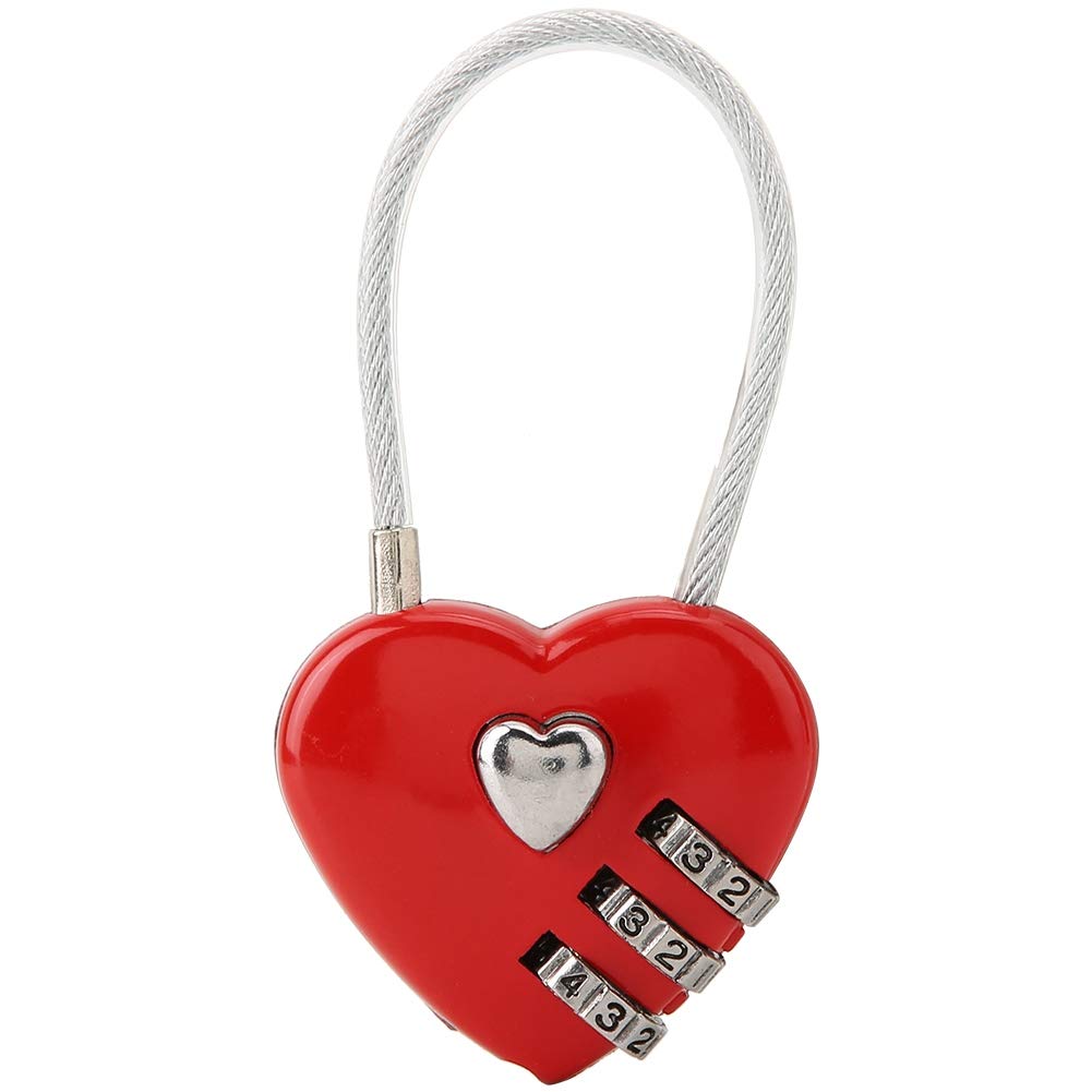 Dioche Heart-Shaped 3-Digit Combination Luggage Lock - Secure Travel Lock for Suitcases, Backpacks, Jewelry Boxes & Gym Lockers (Red) | Perfect for Couples, Travelers & Home Security