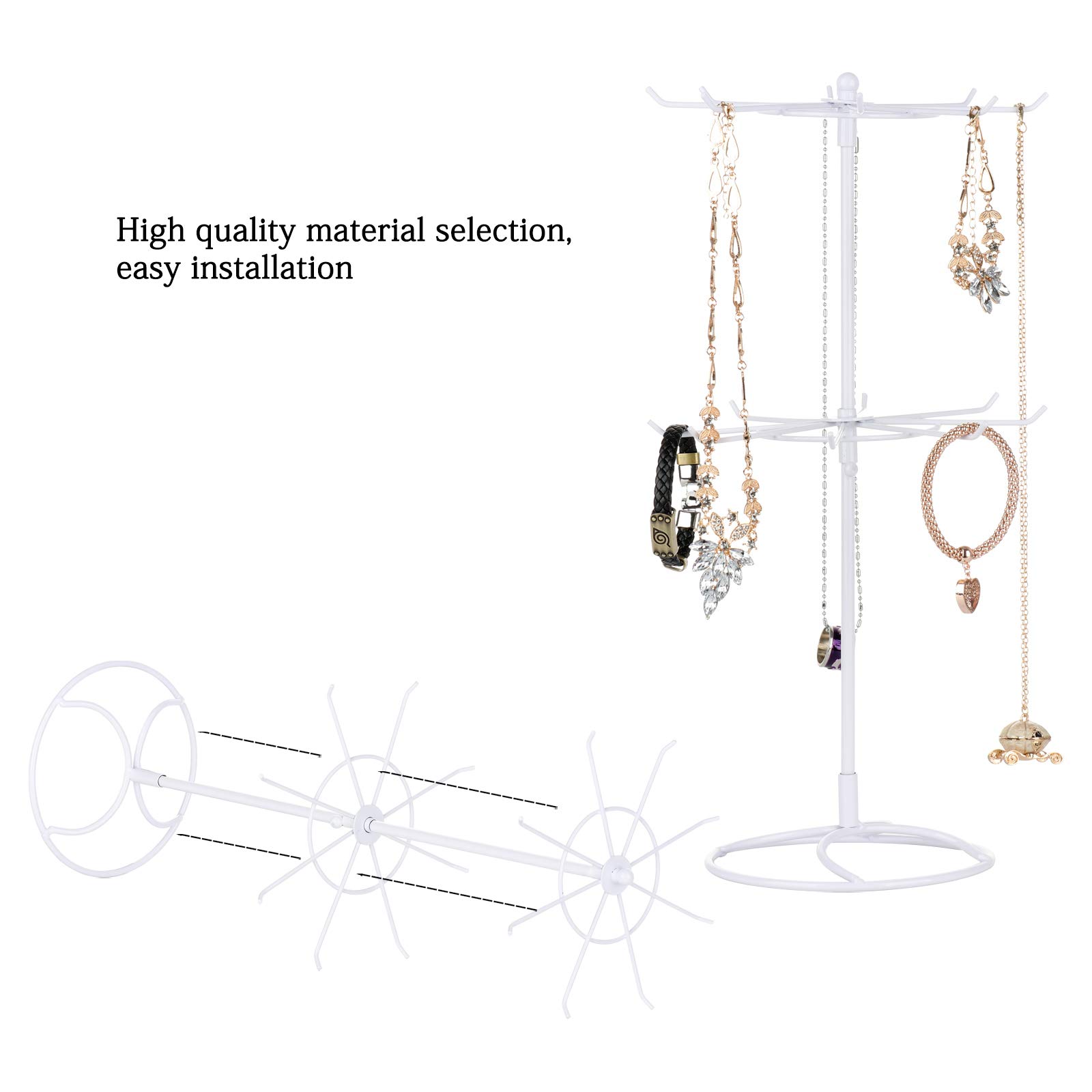 BOICXM 2 Tier Rotating Jewelry Display Stand - Spinning Bracelet & Necklace Organizer with Sign Card Holder - Retail Store Countertop Jewelry Rack for Bracelets, Necklaces, Keychains (Pink/White) - Perfect for Boutiques, Jewelry Stores & Trade Show Displays