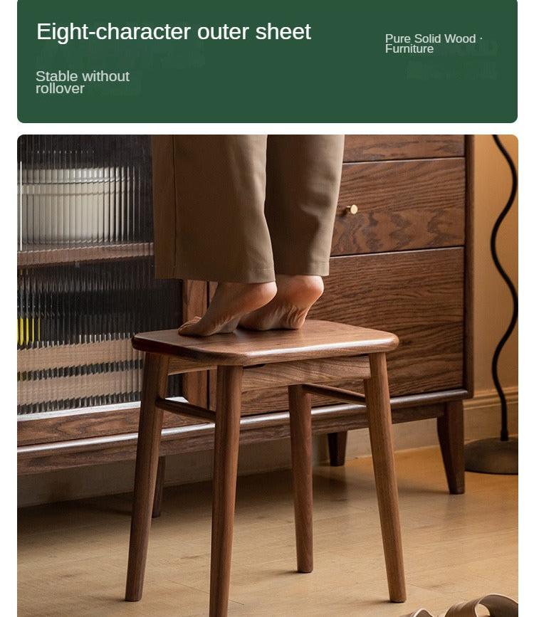 Premium Black Walnut, Cherry & Oak Solid Wood Modern Vanity Stool - Luxury Makeup Seat for Dressing Table, Bedroom & Bathroom