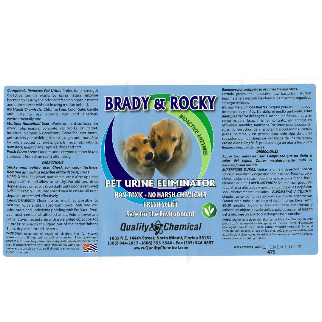 Premium Brady & Rocky Pet Urine Eliminator - Advanced Odor & Stain Remover for Carpets, Upholstery & Floors - 128oz Professional Strength Formula - Ideal for Dog Urine, Vomit & Pet Accidents - Home & Car Use