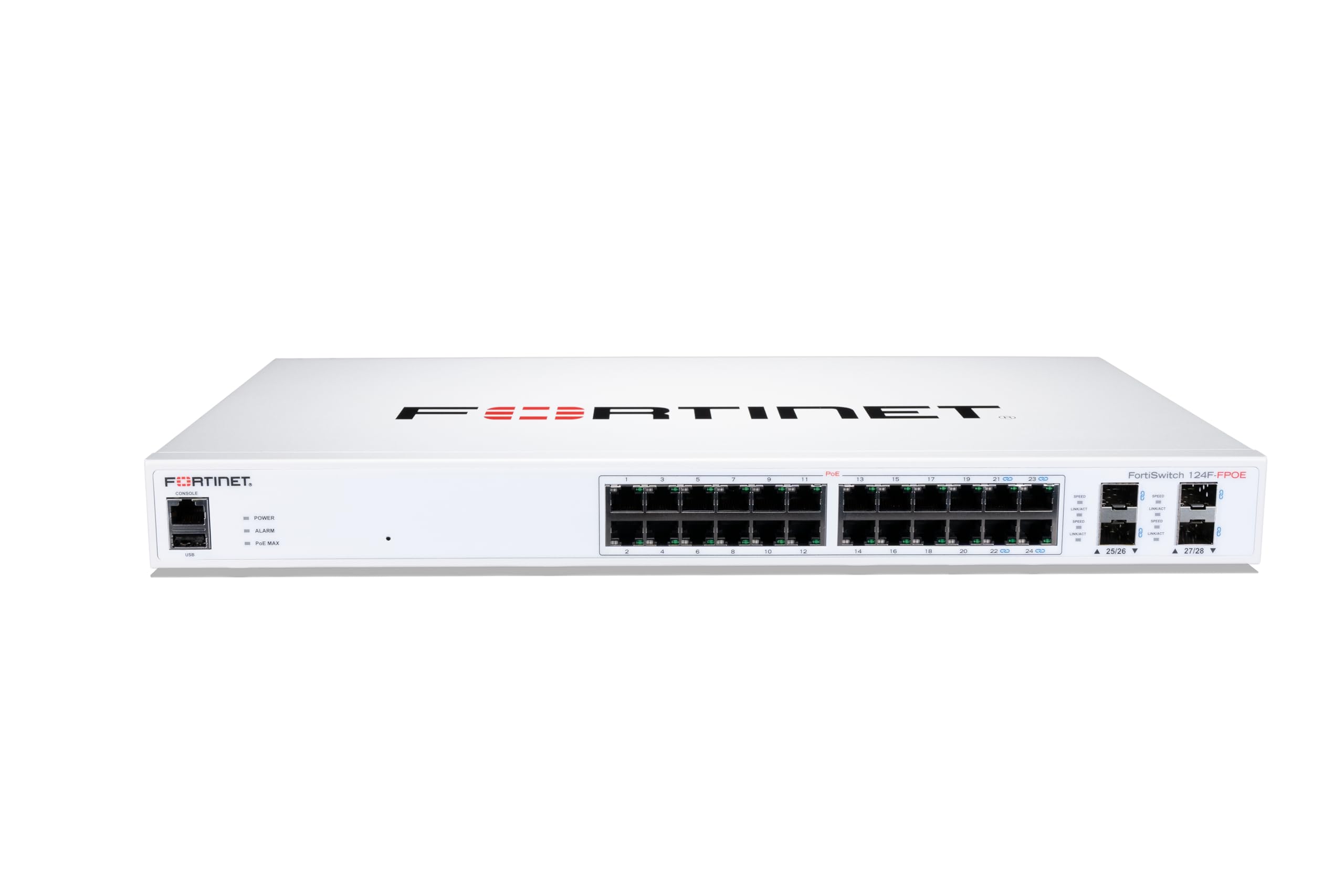 FORTINET FortiSwitch 124F-FPOE 24-Port Managed POE Switch | 24GE + 4SFP+ Ports | Layer 2+ Network Switch | Rack Mountable | Ideal for Office Networks, Data Centers & Enterprise IT Infrastructure